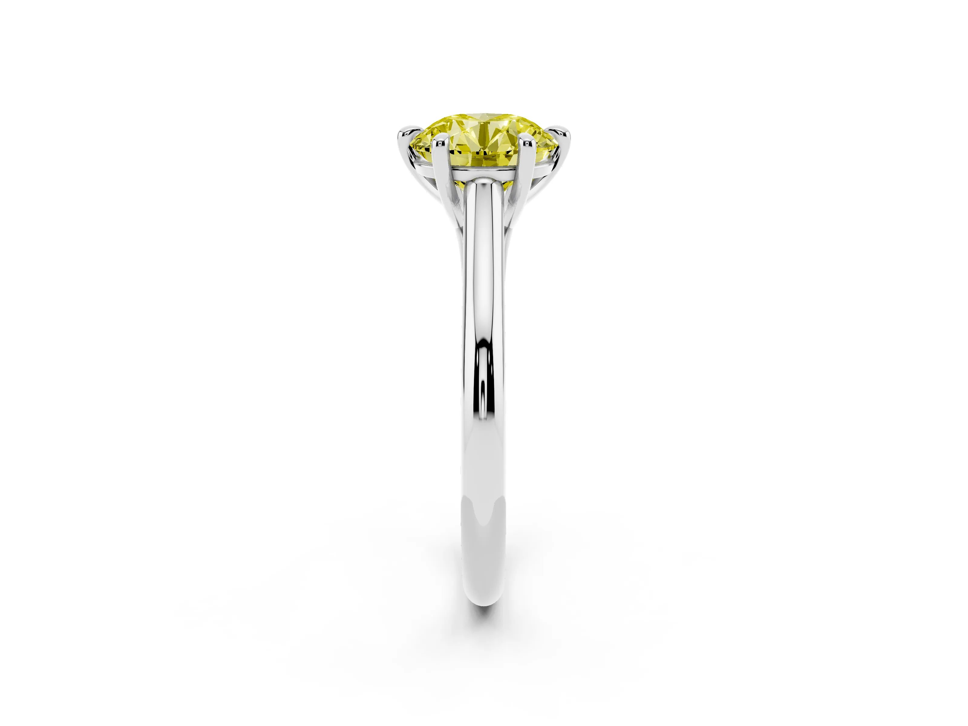 Fancy Yellow Round Cut Diamond Solitaire Engagement Ring Set in White gold with Prong Setting and Plain Classic Band