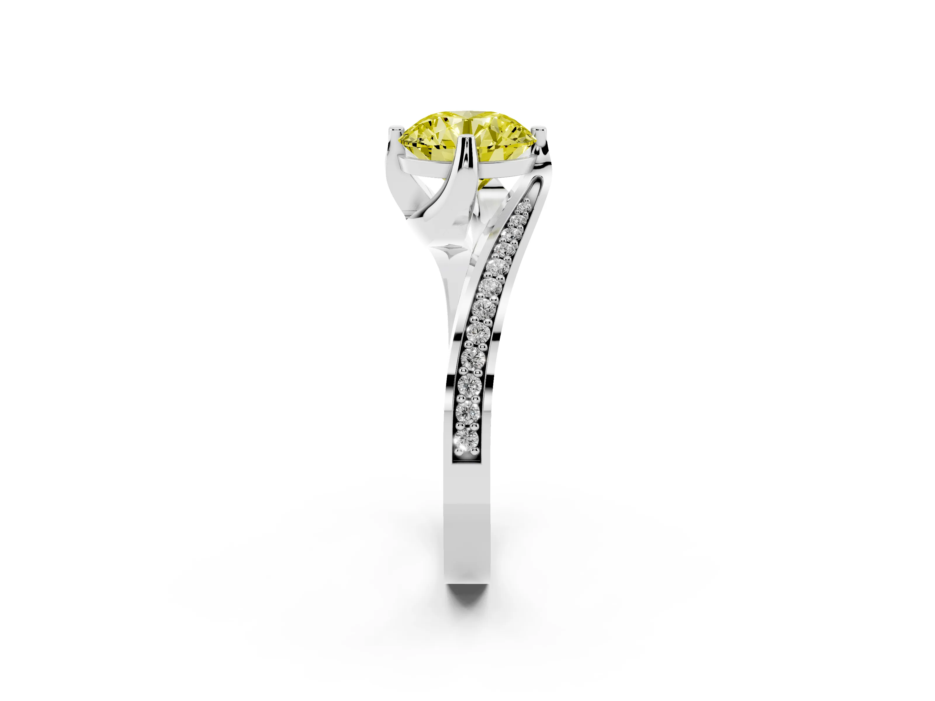 Fancy Yellow Round Cut Diamond Solitaire Ring Set in Silver with Intertwined Pavé Twist Band