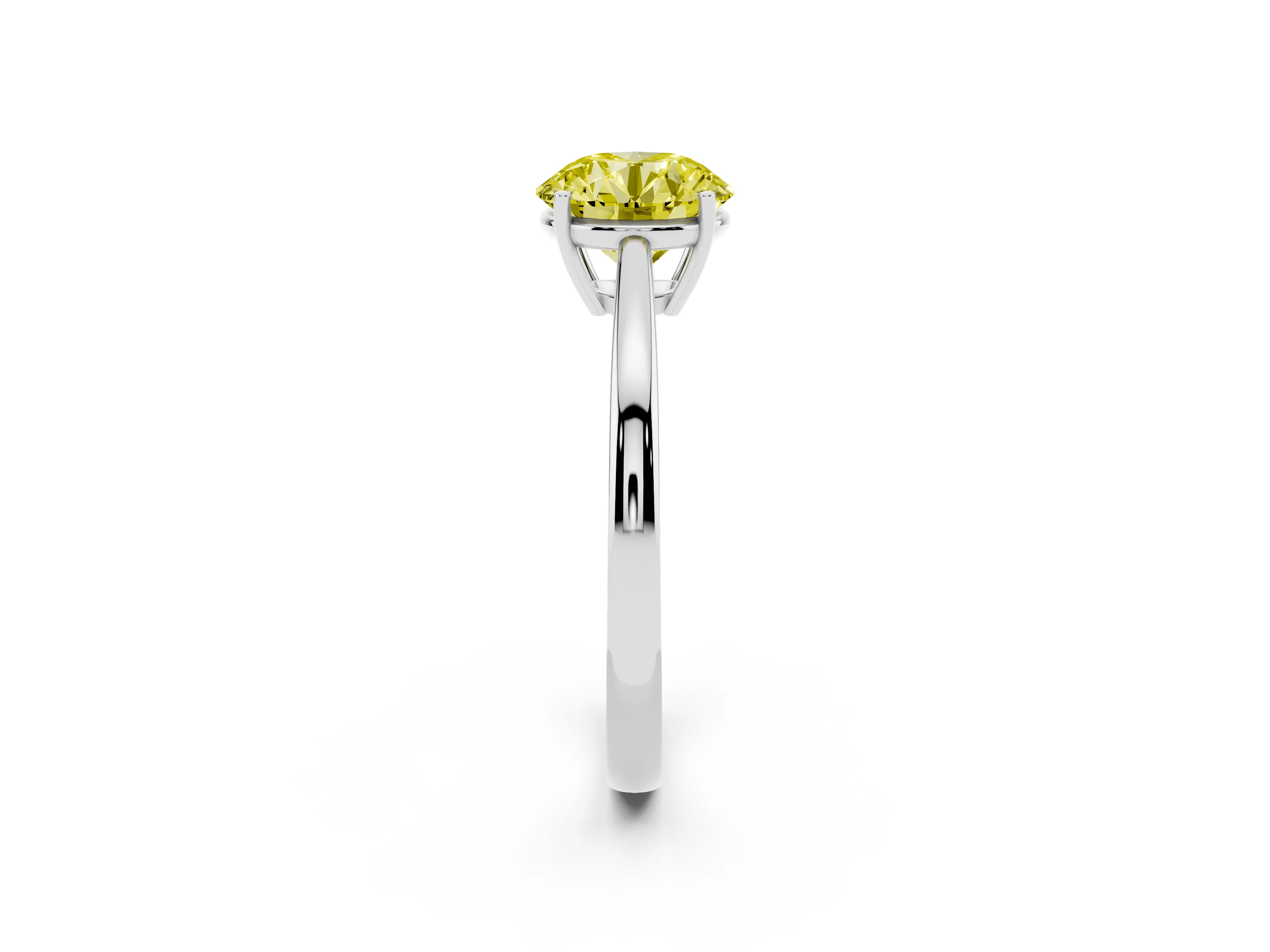 Fancy Yellow Round Cut Diamond Solitaire Ring Set in Platinum with Split Shank and Prong Setting