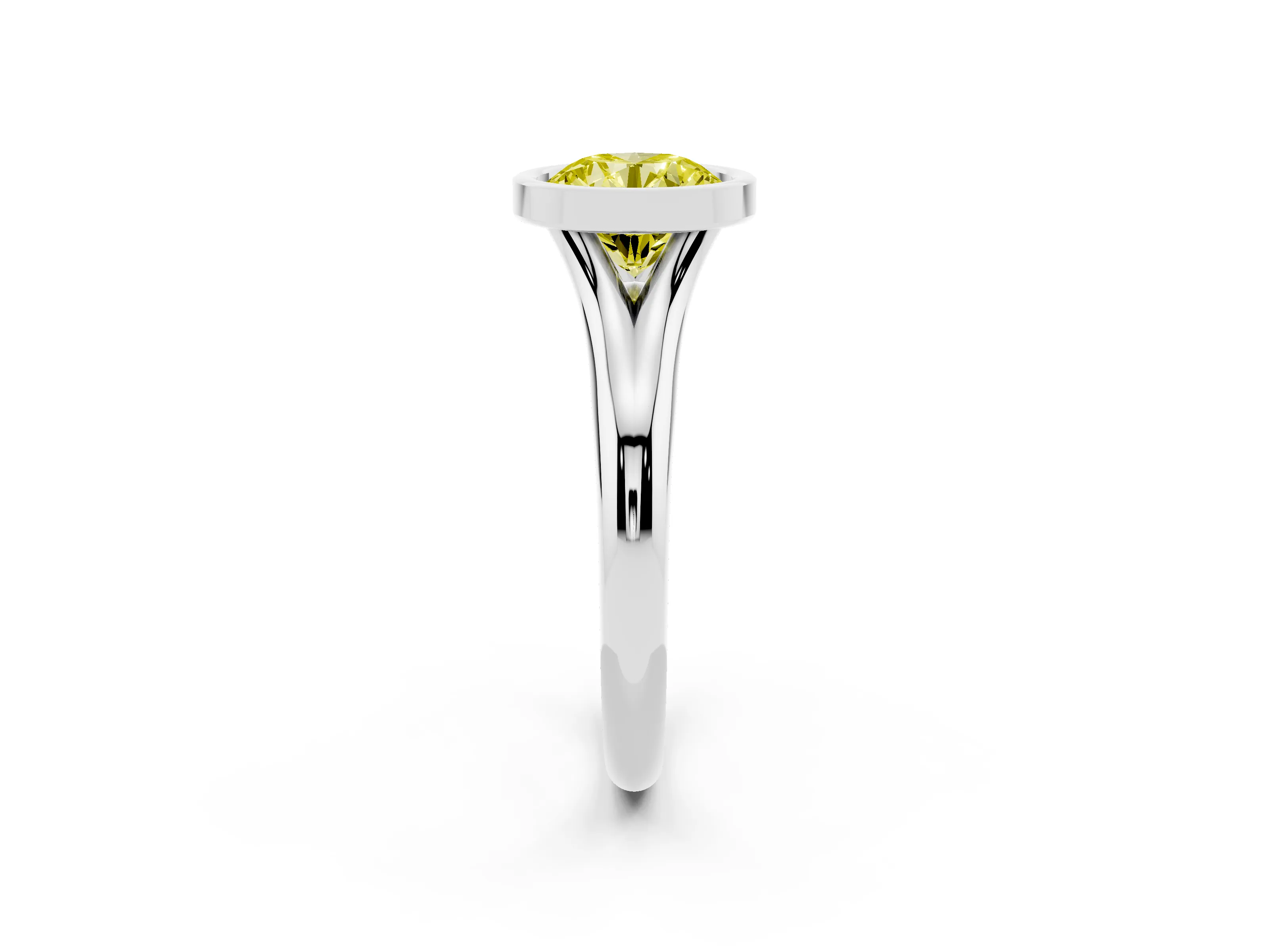 Fancy Yellow Bezel Set Round Cut Diamond Solitaire Ring Set in White gold with Smooth Band