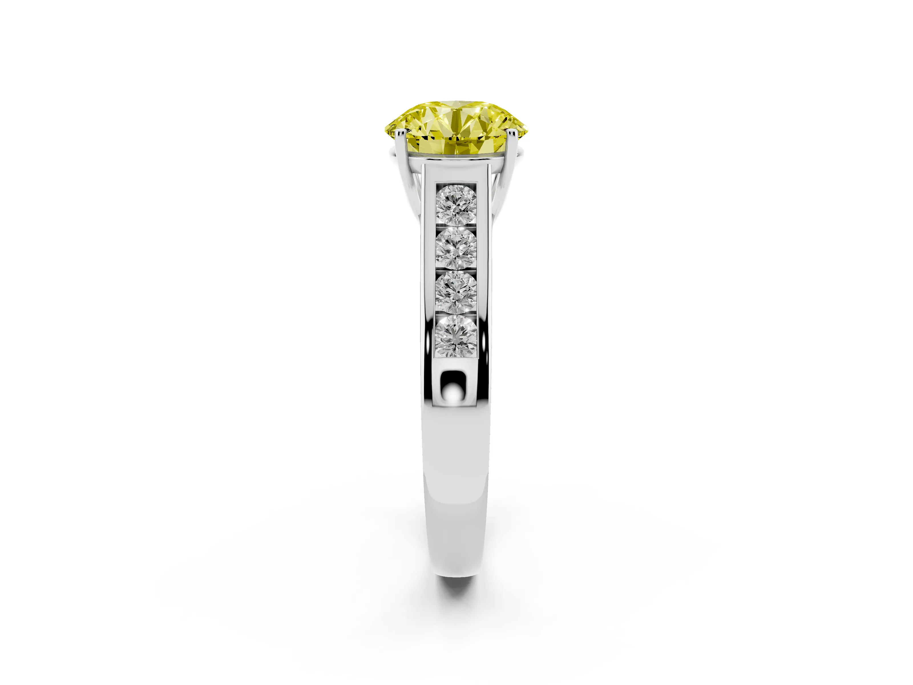 Fancy Yellow Round Cut Diamond Solitaire Channel-Set Engagement Ring Set in Silver with Prong Setting