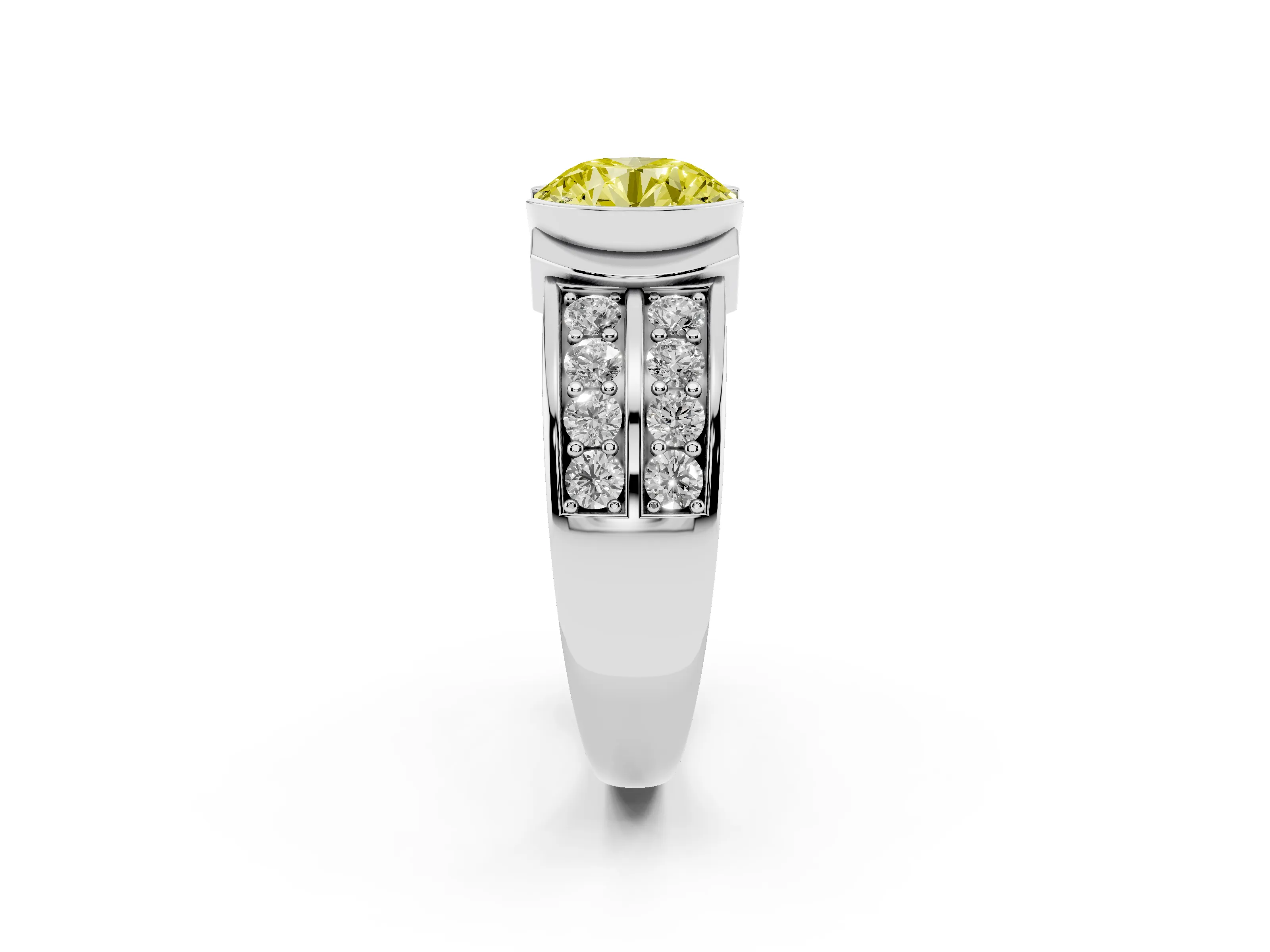 Fancy Yellow Round Cut Diamond Wide Channel Set Band Ring Set in Platinum with Bezel Setting