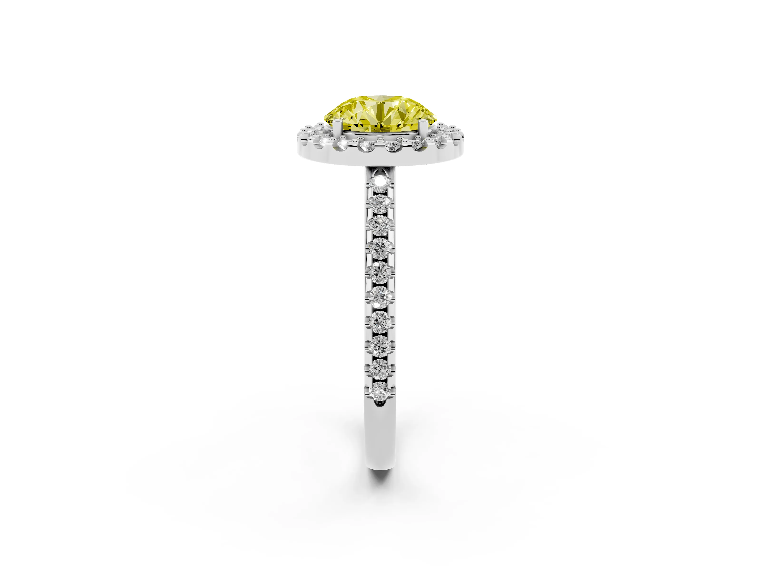 Fancy Yellow Round Cut Diamond Pavé Halo Ring Set in Silver with Prong Setting