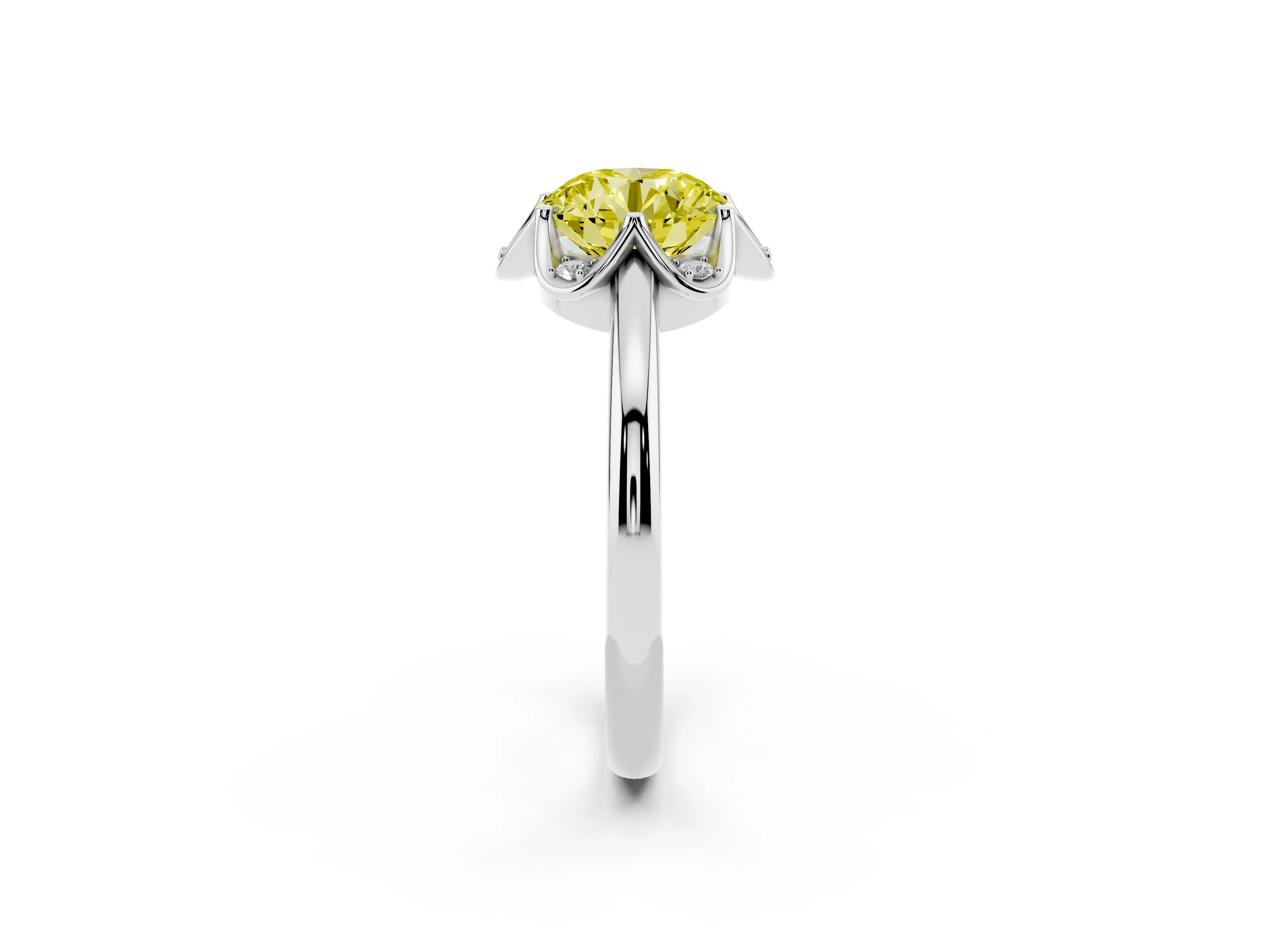 Fancy Yellow Round Cut Diamond Round Cluster Halo Ring Set in White gold with Solitaire Band and Prong Setting