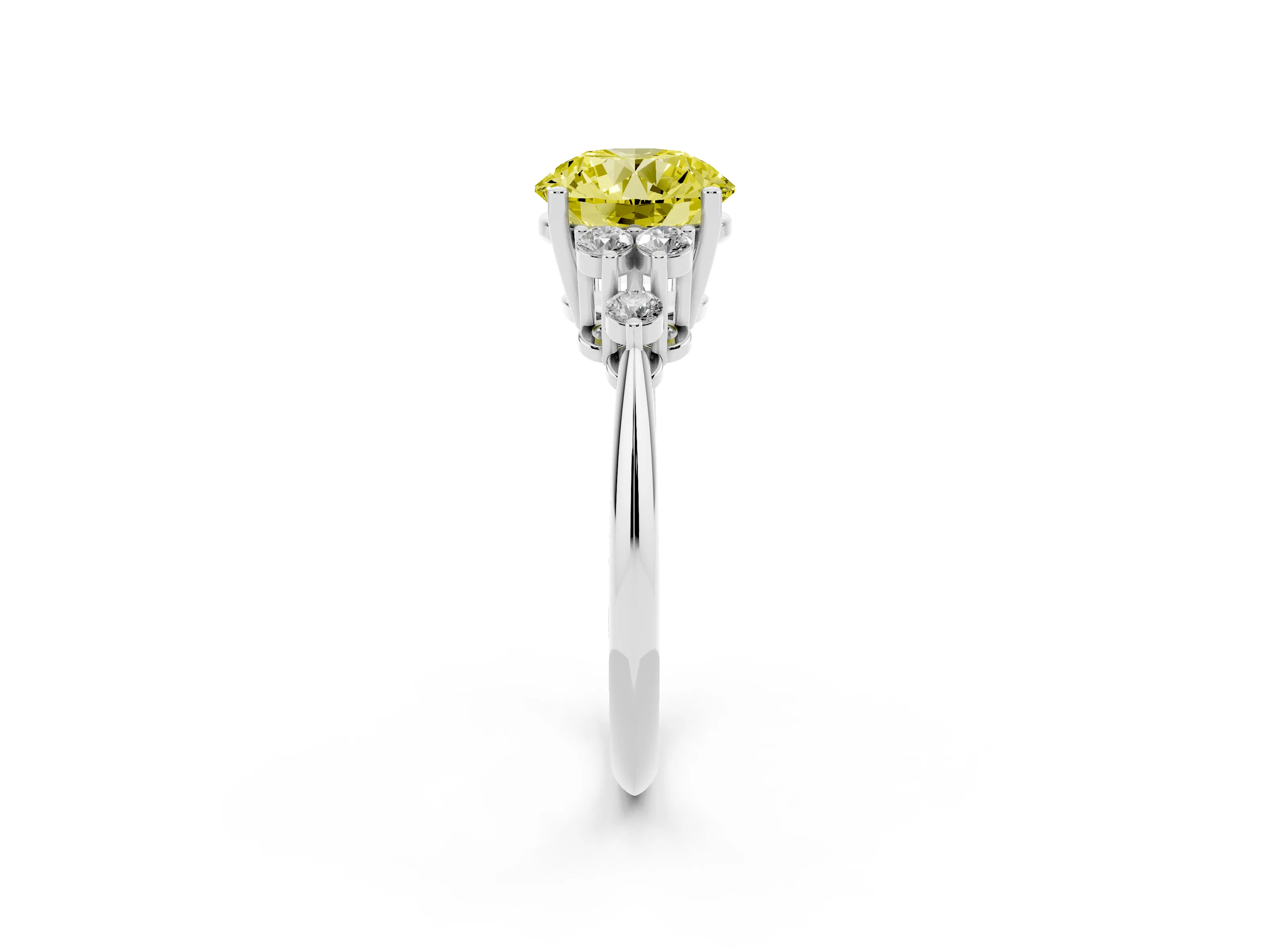 Fancy Yellow Round Cut Diamond Cluster Ring Set in Platinum with Plain Band and Prong Setting
