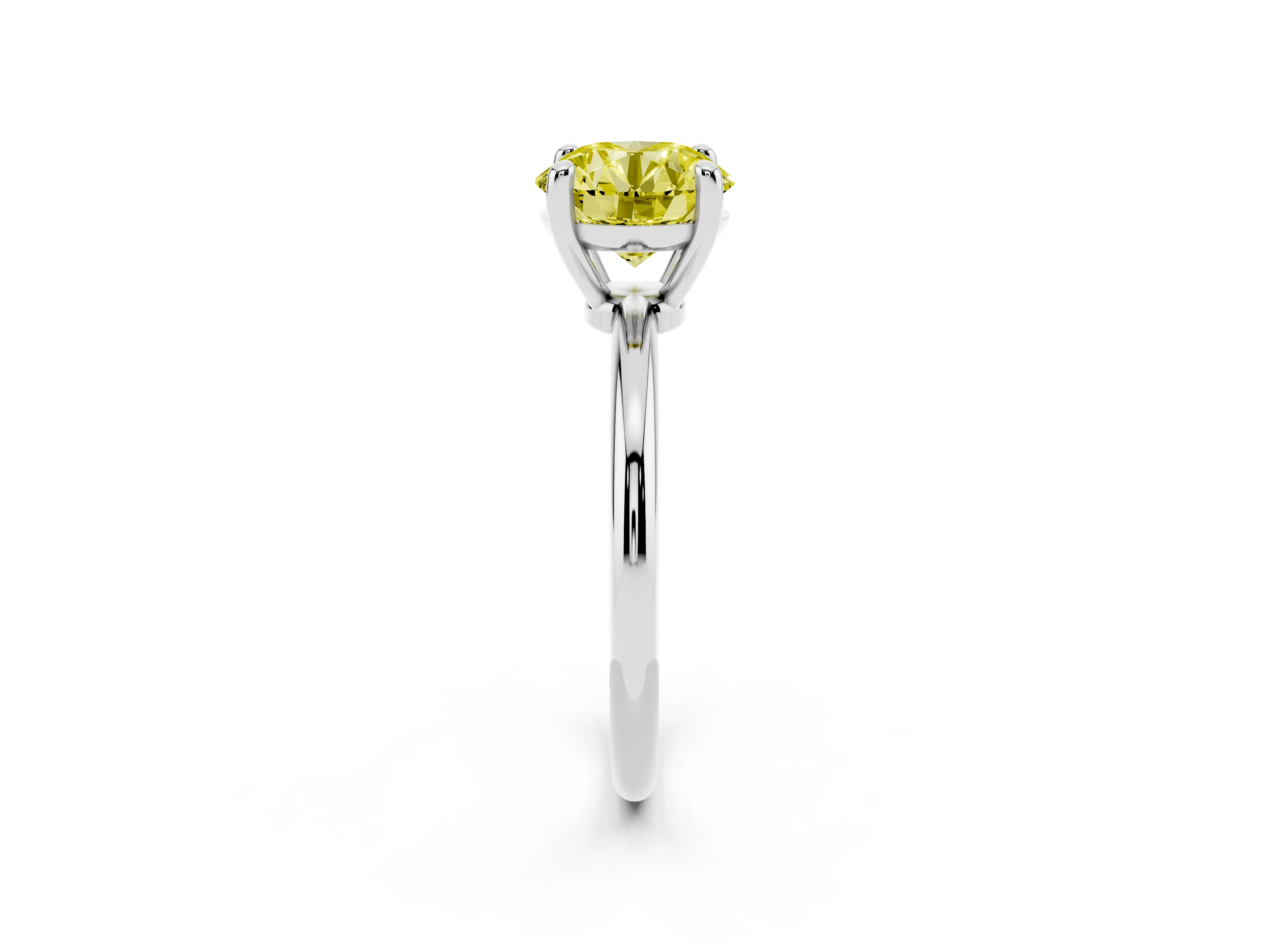 Fancy Yellow Round Cut Diamond Solitaire Ring Set in Silver with Secure Prong Setting on a Classic Band