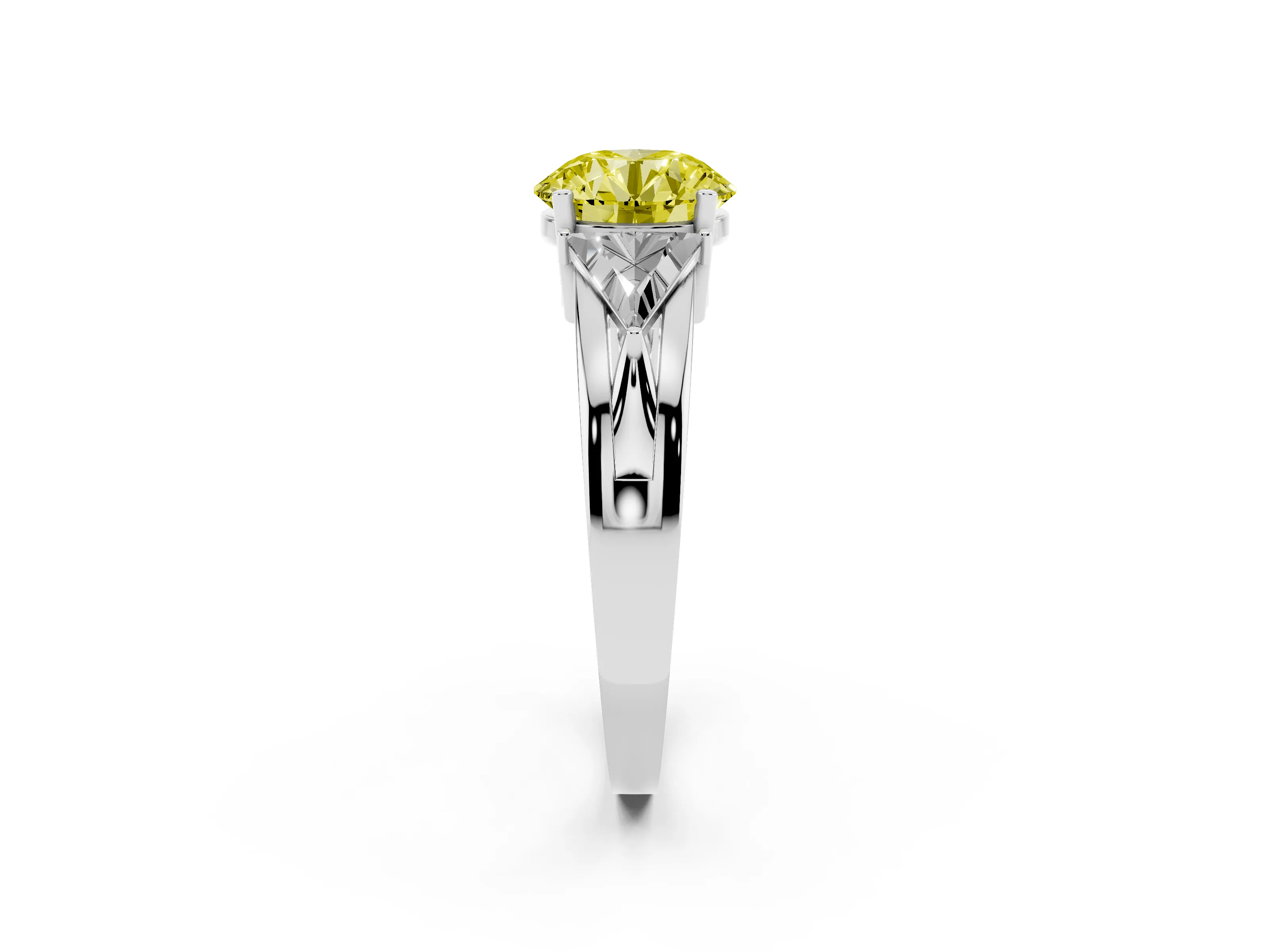 Fancy Yellow Round Cut Diamond Three-Stone Ring Set in Silver with Trillion Side Stones and Split Shank