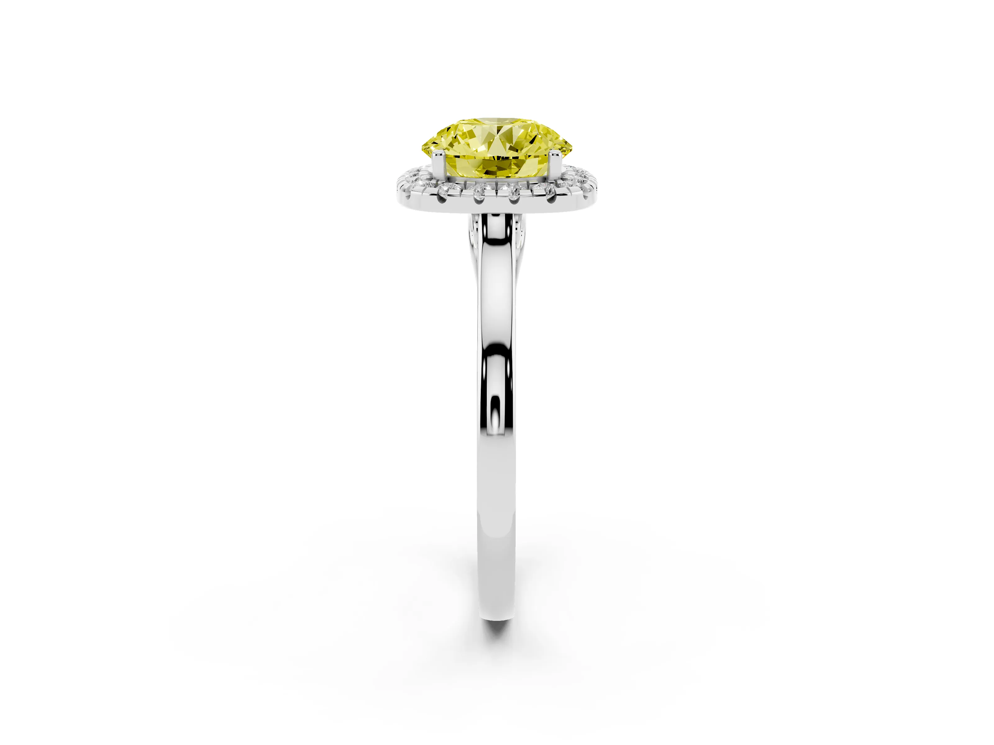 Fancy Yellow Round Cut Halo Round Diamond Solitaire Ring Set in Silver with Pavé Band and Prong Setting