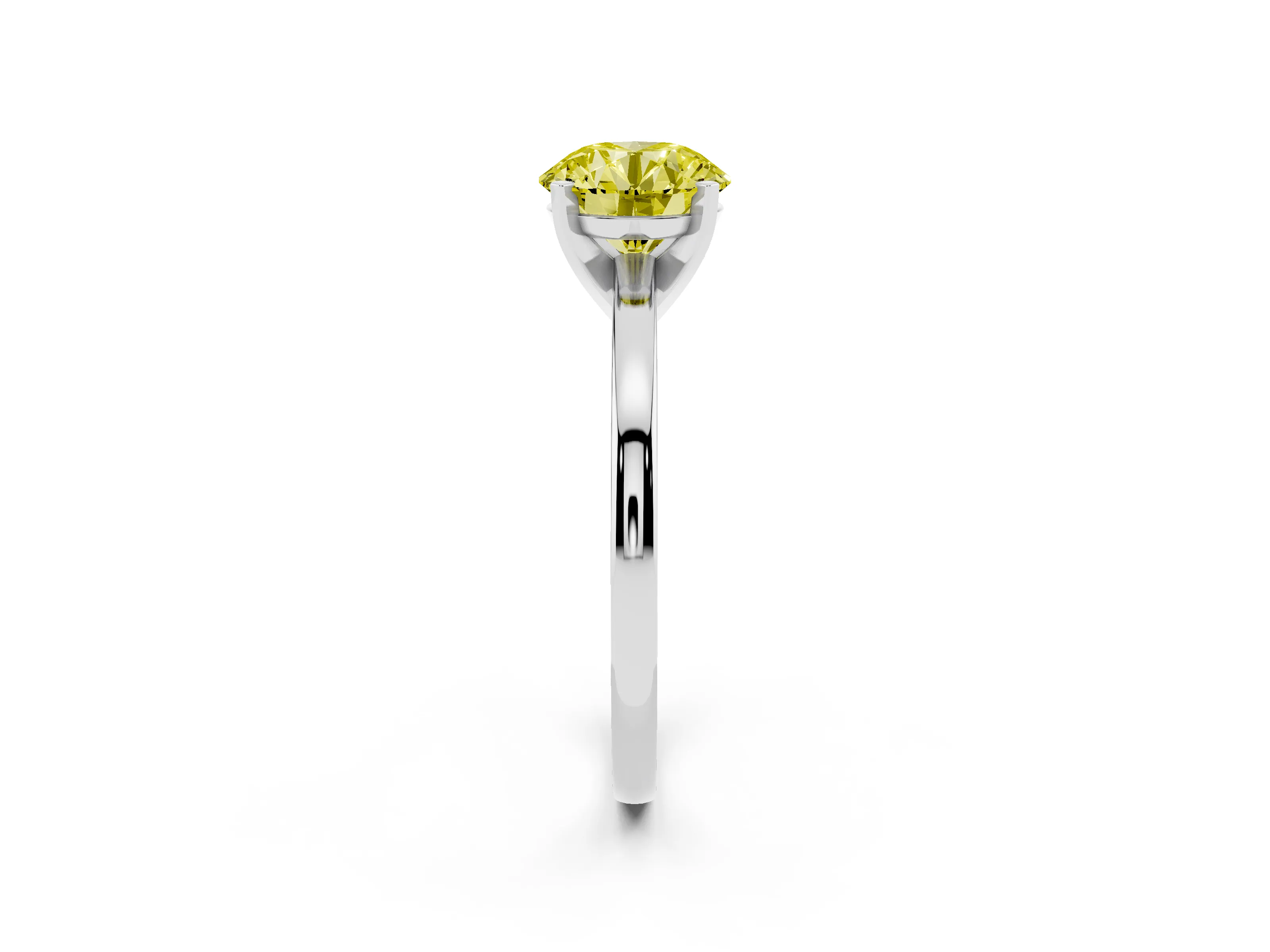 Fancy Yellow Round Cut Diamond Solitaire Engagement Ring Set in Platinum with Prong Setting on a Classic Band