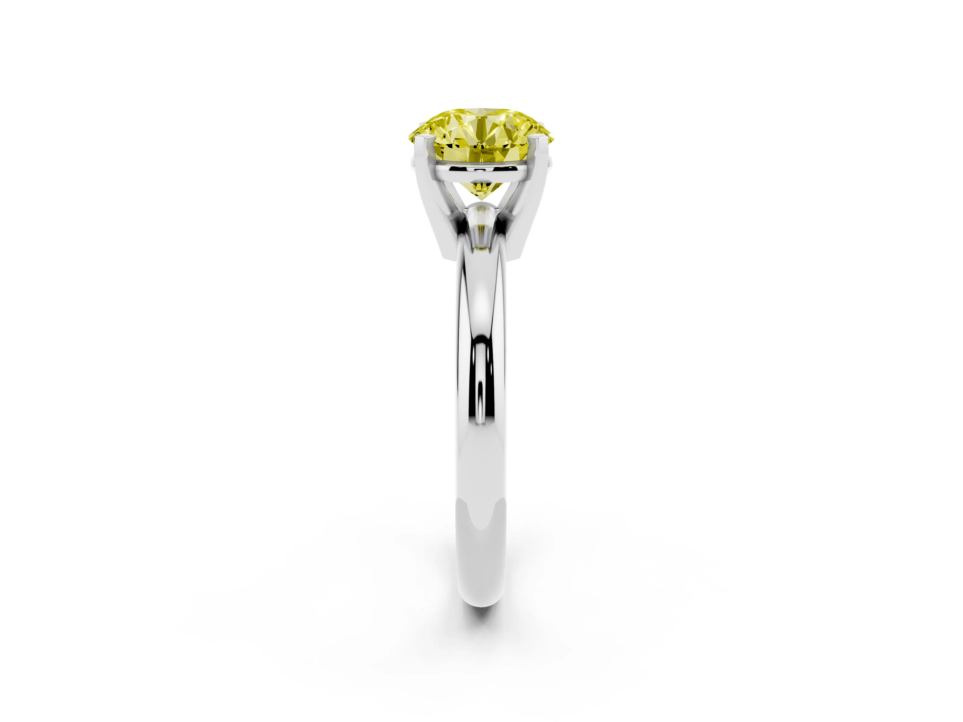Fancy Yellow Round Cut Diamond Solitaire Engagement Ring Set in White gold with Round Band and Prong Setting