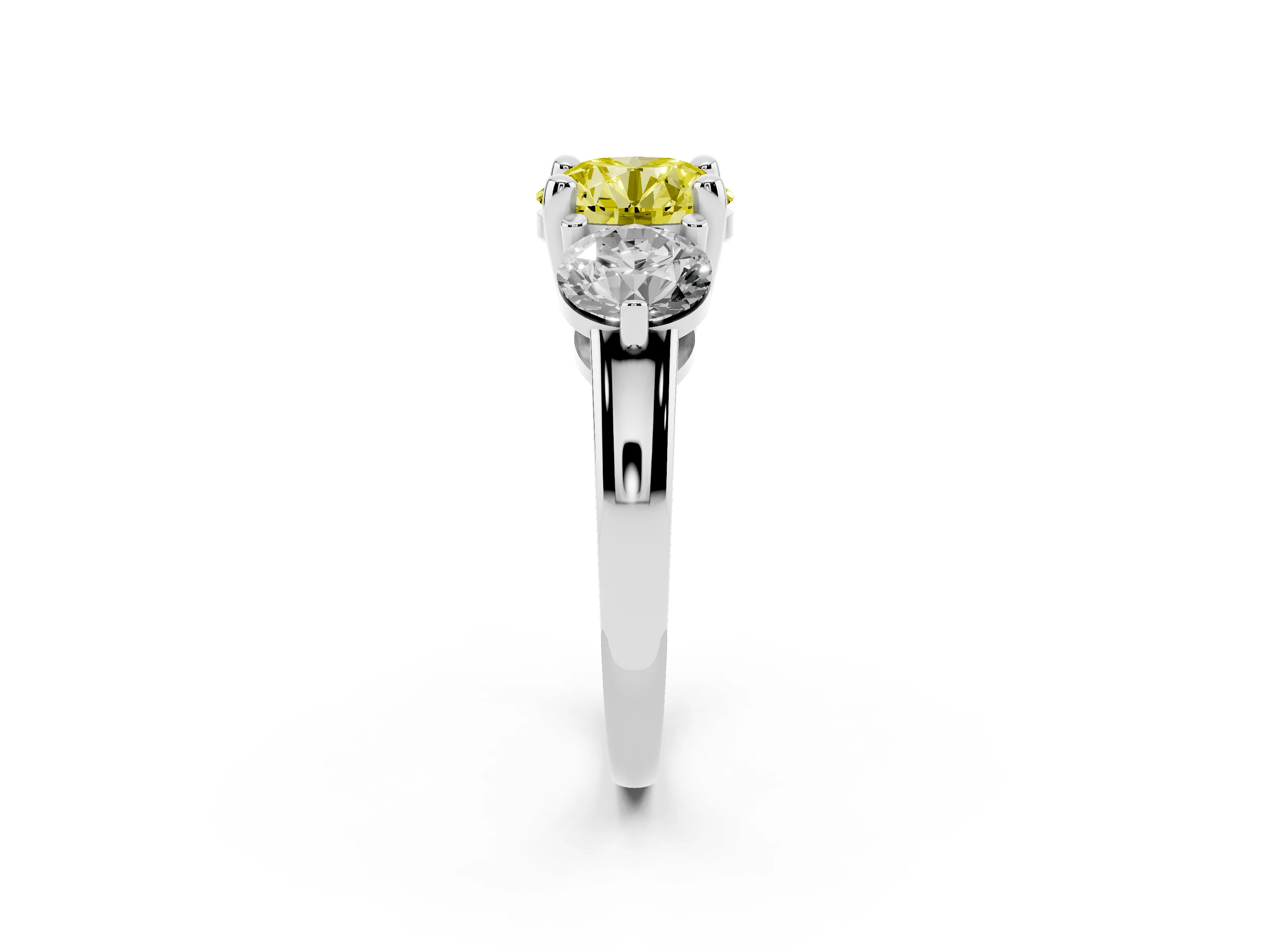 Fancy Yellow Round Cut Diamond Three-Stone Ring Set in Platinum with Prong Setting and Classic Band