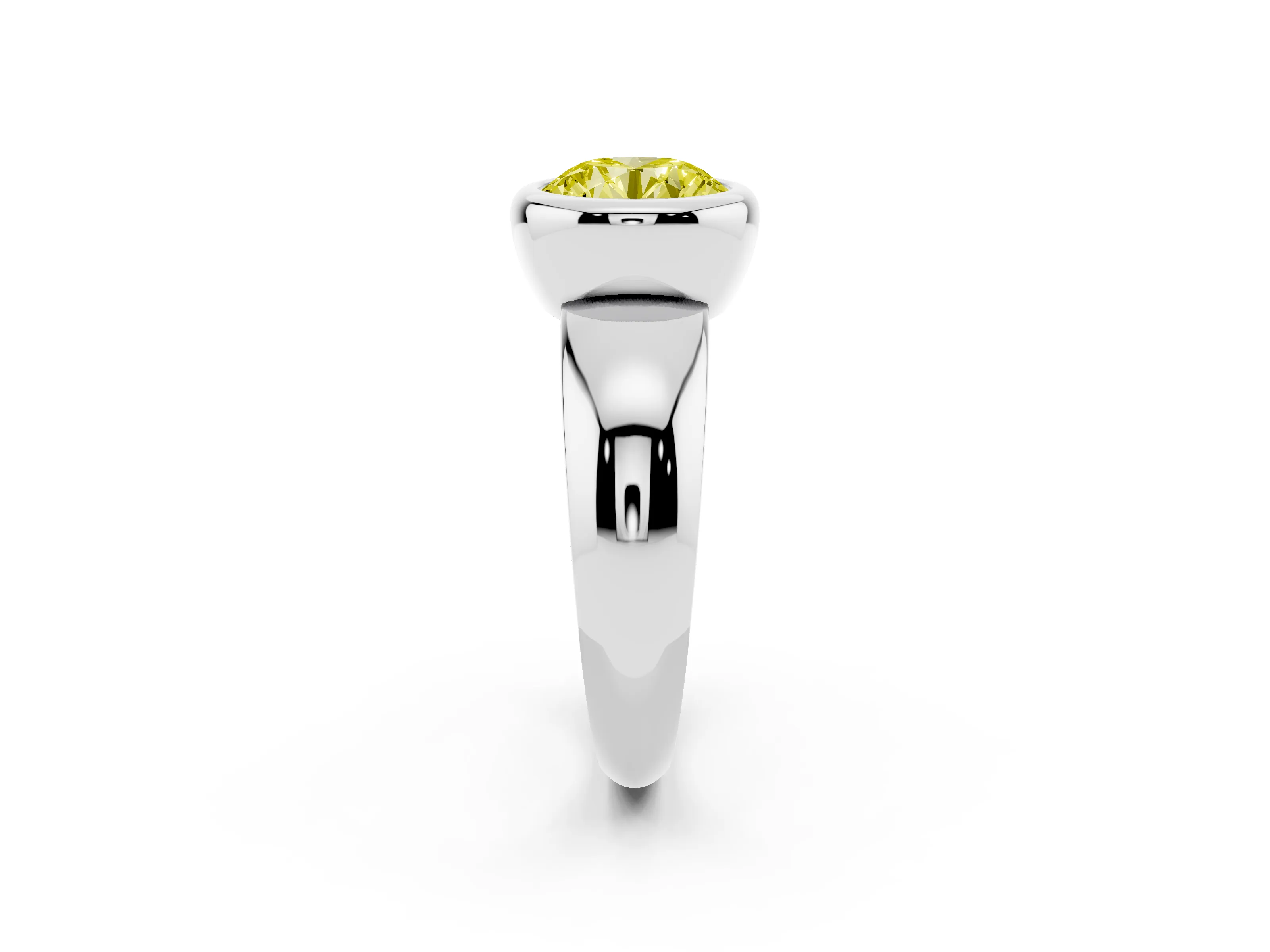 Fancy Yellow Bezel Set Round Cut Diamond Solitaire Ring Set in Silver with Wide Band
