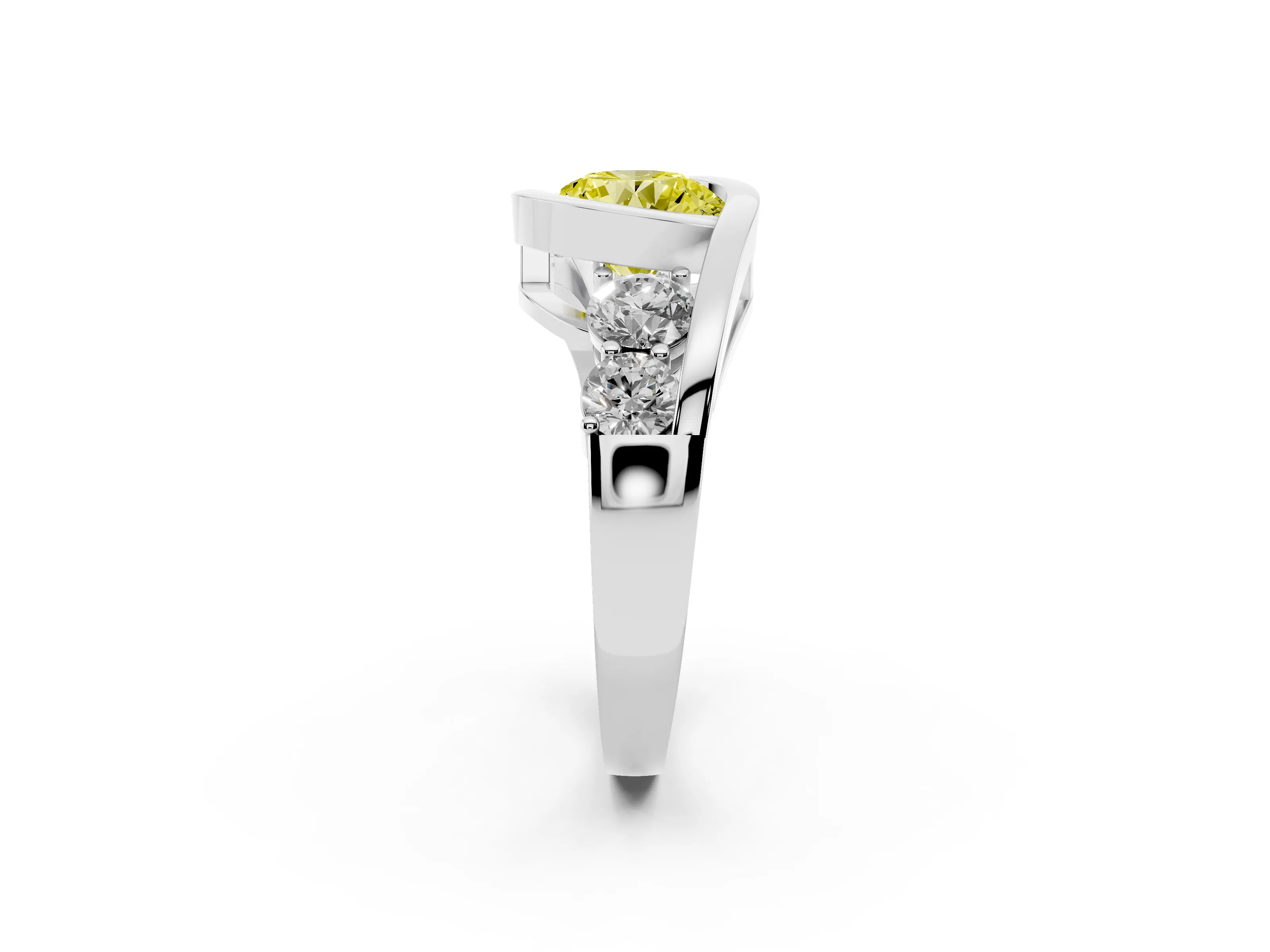 Fancy Yellow Round Cut Diamond Bezel Bypass Ring Set in Silver with Round Accents