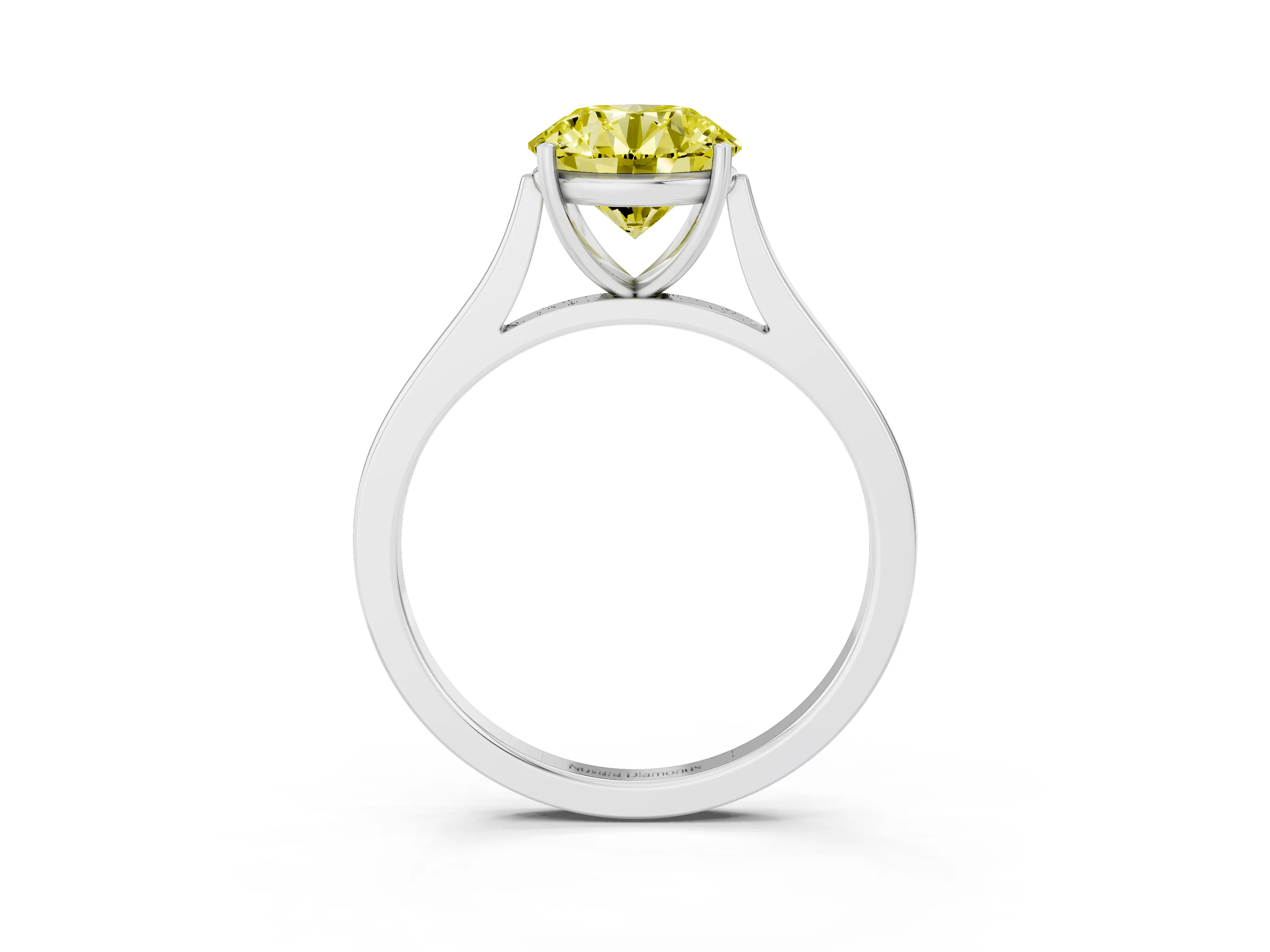 Fancy Yellow Round Cut Diamond Solitaire Heart Prong Engagement Ring Set in Platinum with Tapered Band