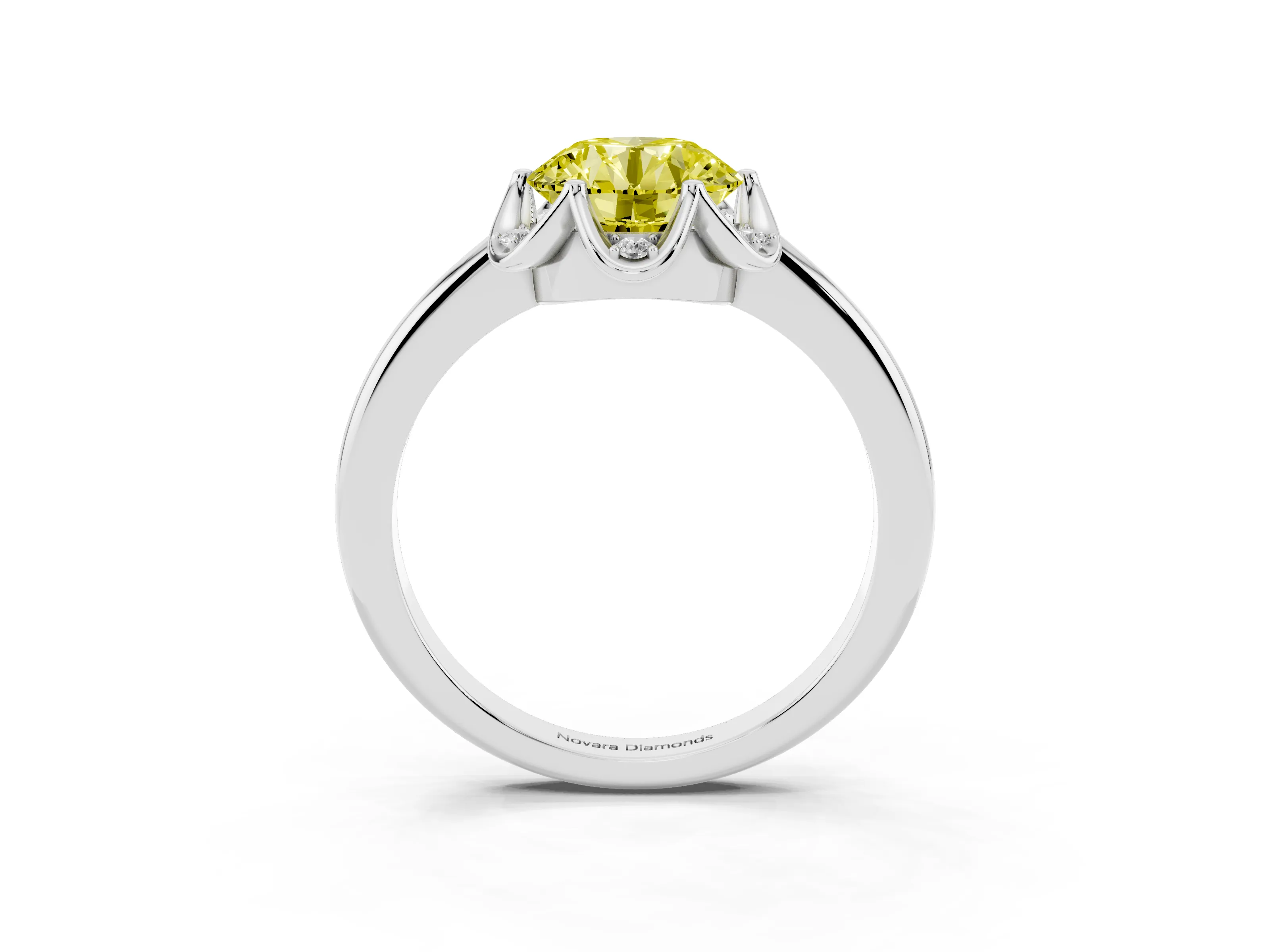 Fancy Yellow Round Cut Diamond Round Cluster Halo Ring Set in White gold with Solitaire Band and Prong Setting