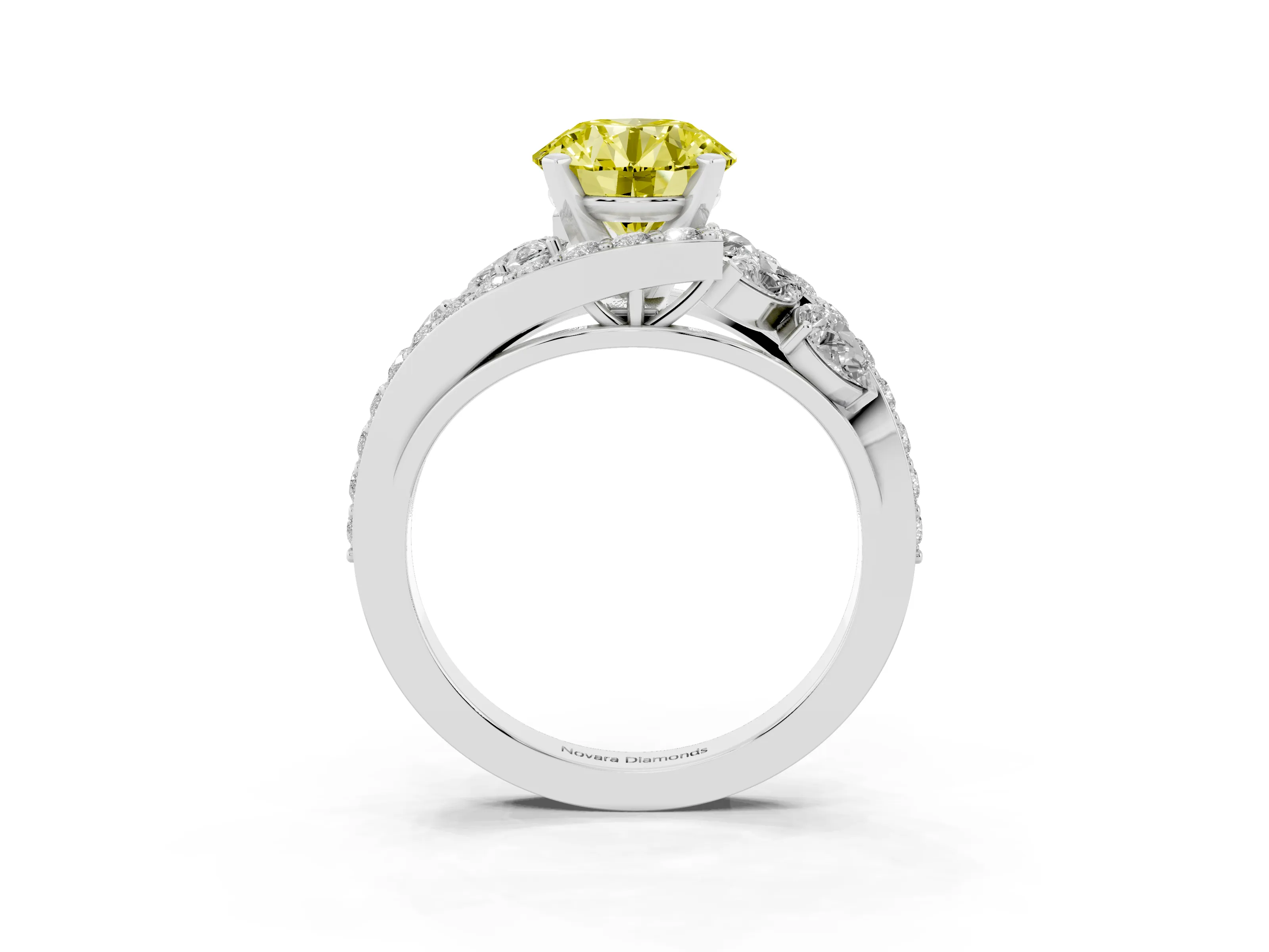 Fancy Yellow Round Cut Diamond Halo Ring Set in Silver with Marquise and Pavé Band in Prong Setting