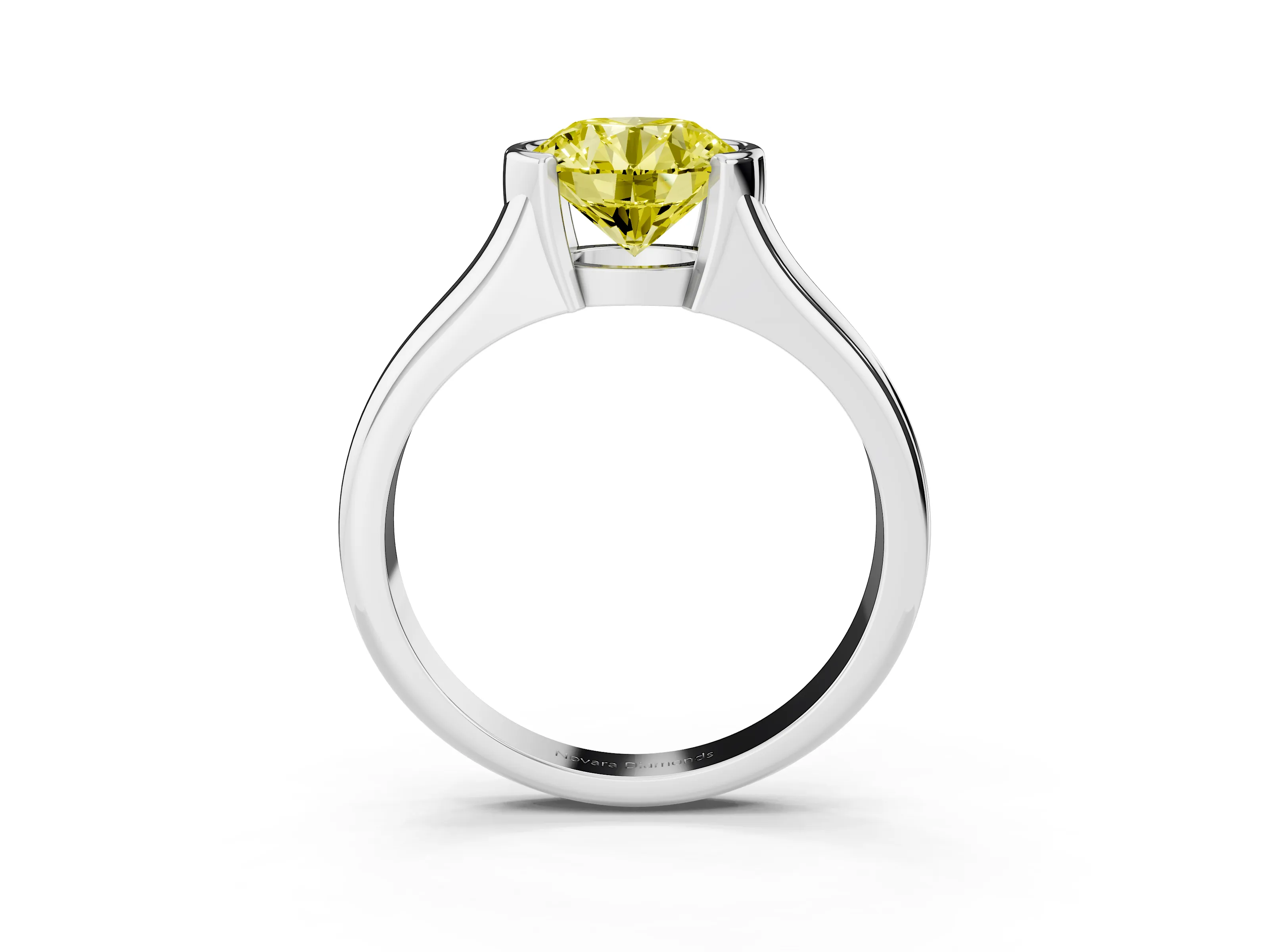 Fancy Yellow Round Cut Diamond Solitaire Tension Set Ring Set in Silver with Split Shank Band
