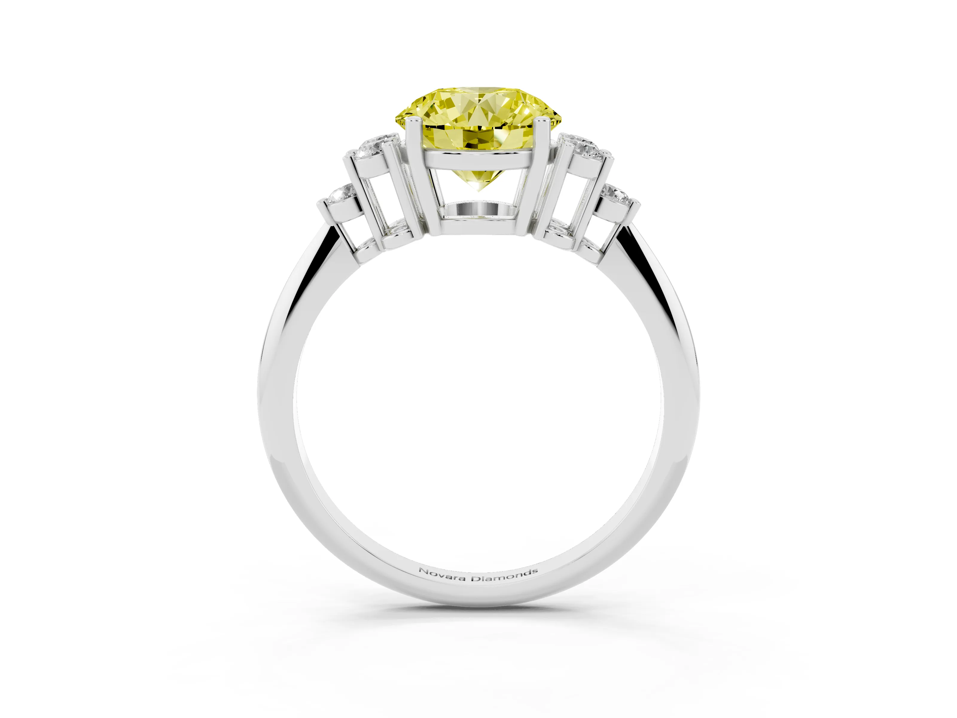 Fancy Yellow Round Cut Diamond Cluster Ring Set in Platinum with Plain Band and Prong Setting