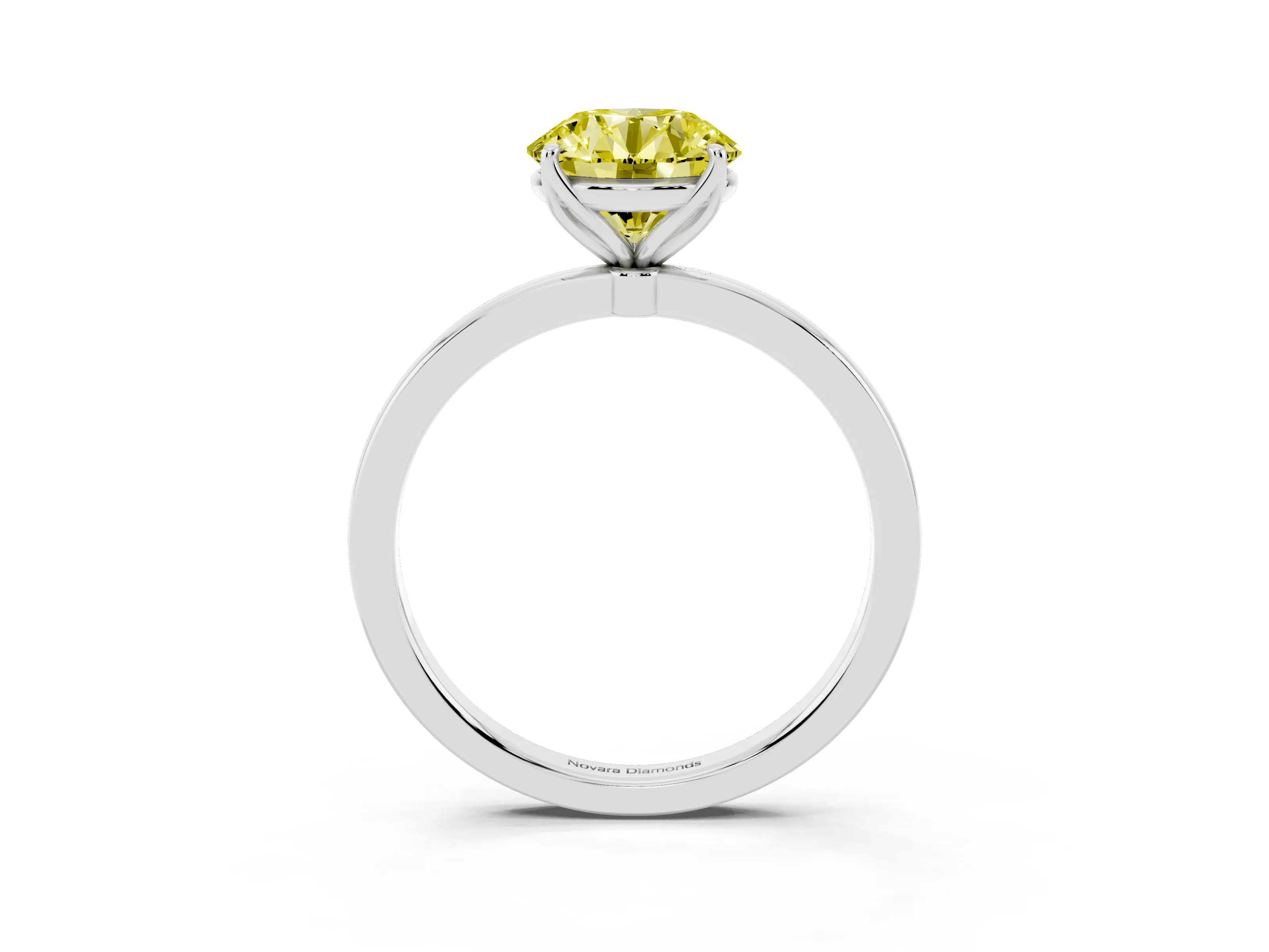 Fancy Yellow Round Cut Diamond Solitaire Ring Set in White gold with Prong Setting and Thin Polished Band