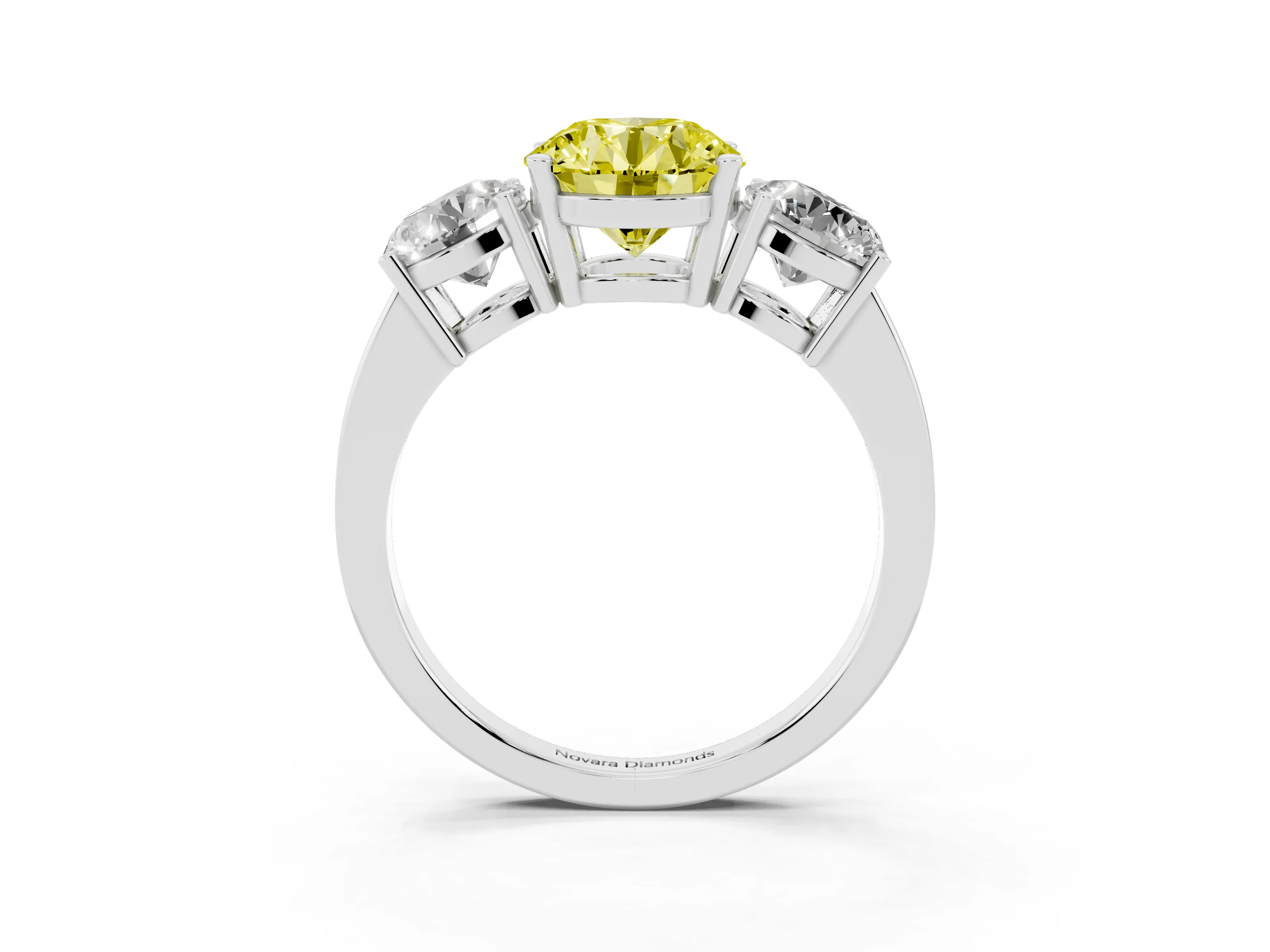 Fancy Yellow Round Cut Diamond Three-Stone Engagement Ring Set in Platinum with Flat Band