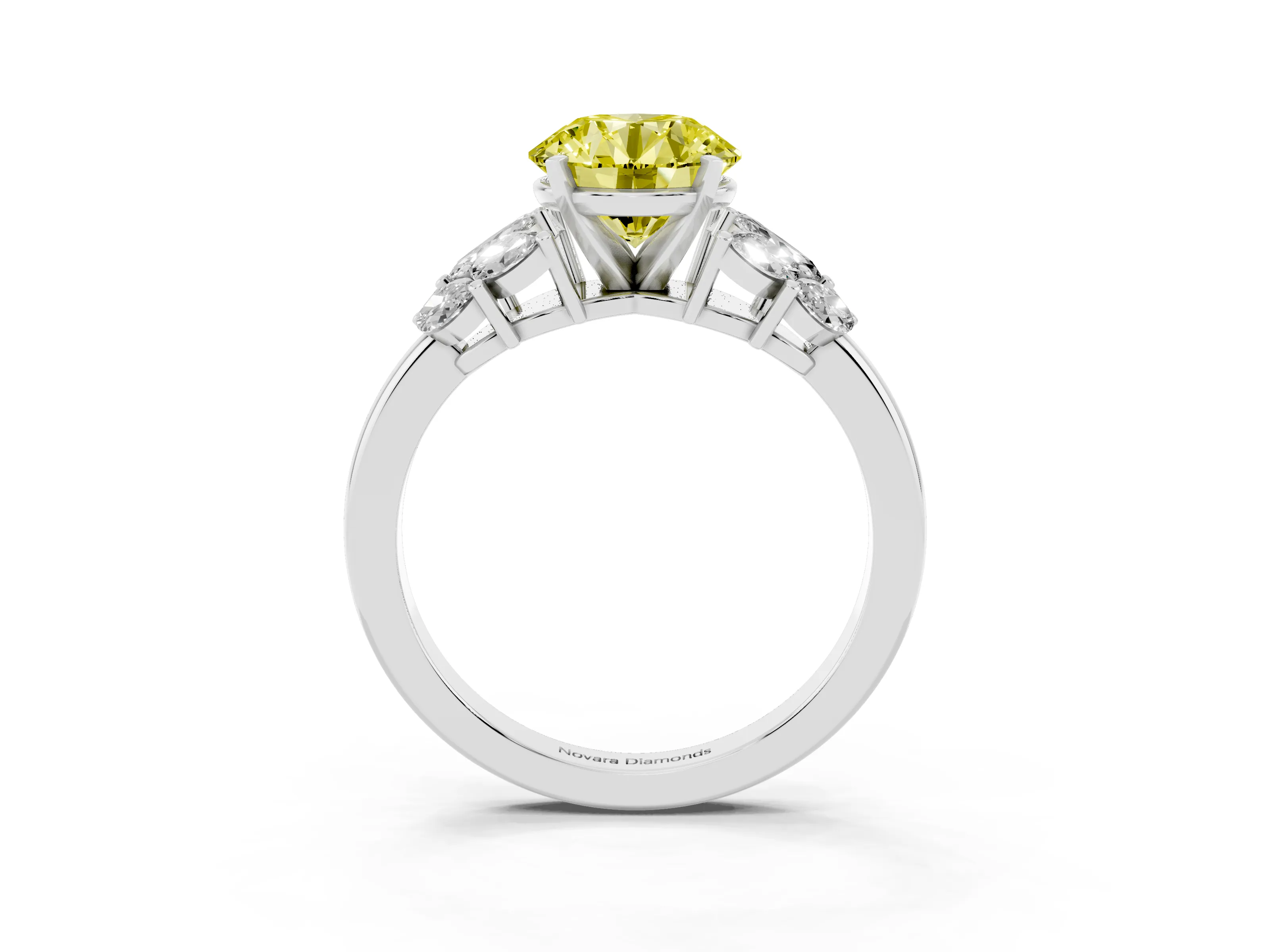Fancy Yellow Round Cut Diamond Cluster Leaf Design Ring Set in Platinum with Prong Setting
