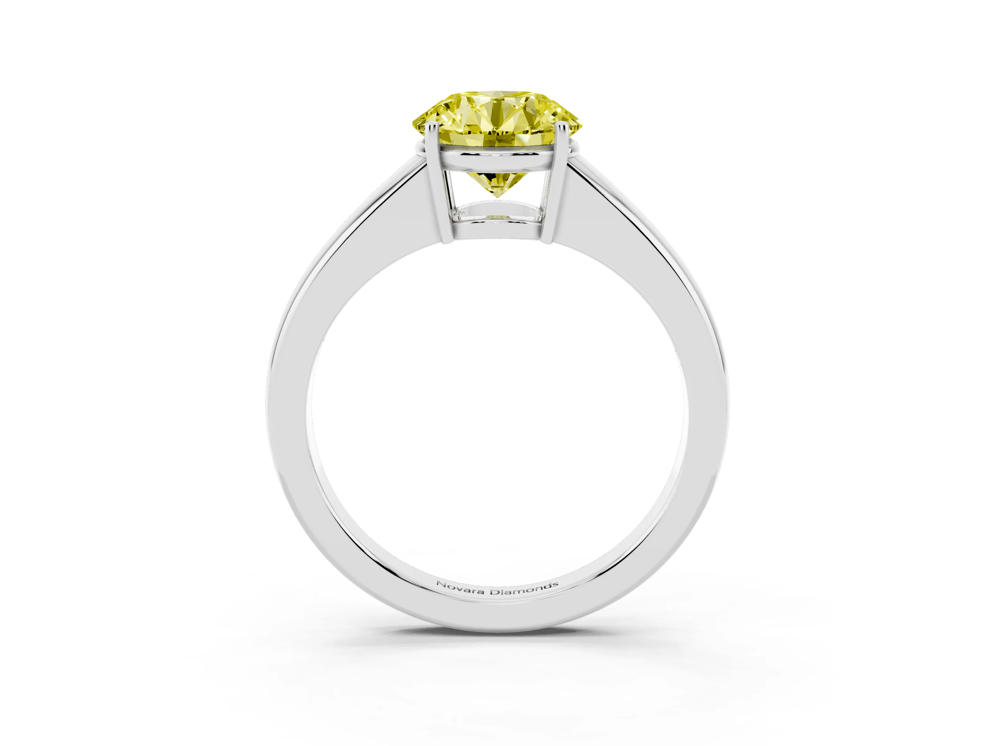 Fancy Yellow Round Cut Diamond Solitaire Ring Set in Silver with Tapered Band and Prong Setting