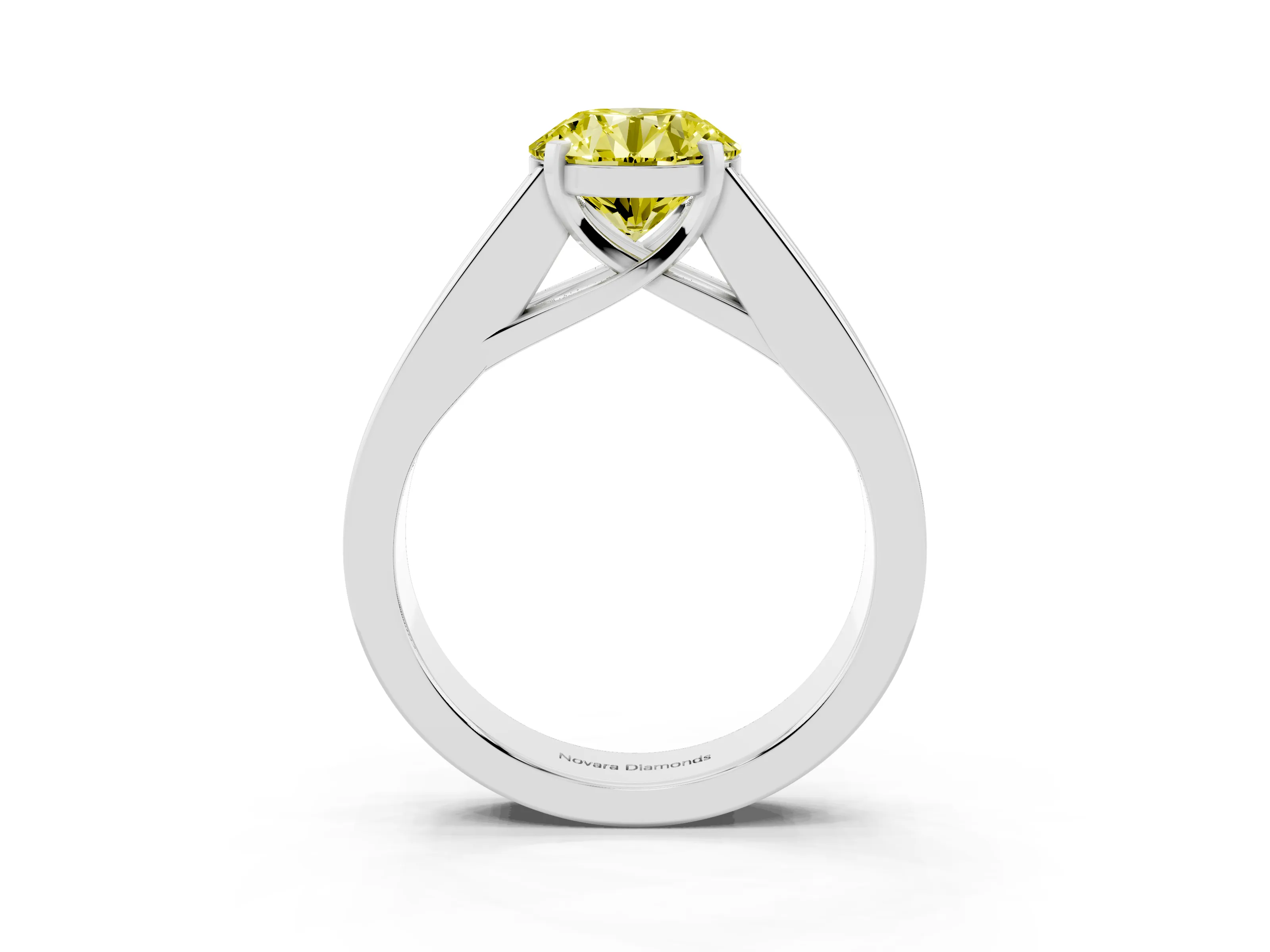 Fancy Yellow Round Cut Diamond Solitaire Ring Set in Silver with Channel-Set Accent Stones and Prong Setting