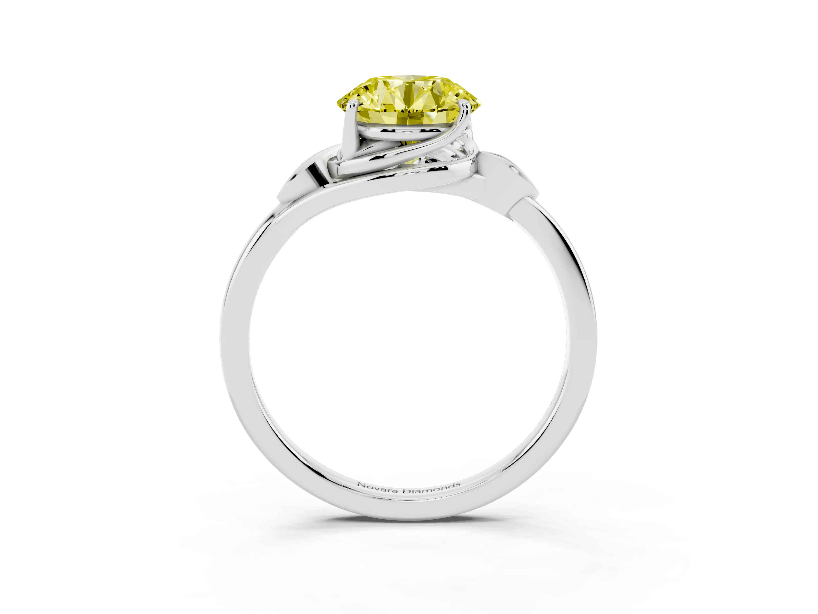 Fancy Yellow Round Cut Diamond Solitaire Ring Set in Platinum with Polished Twist Band