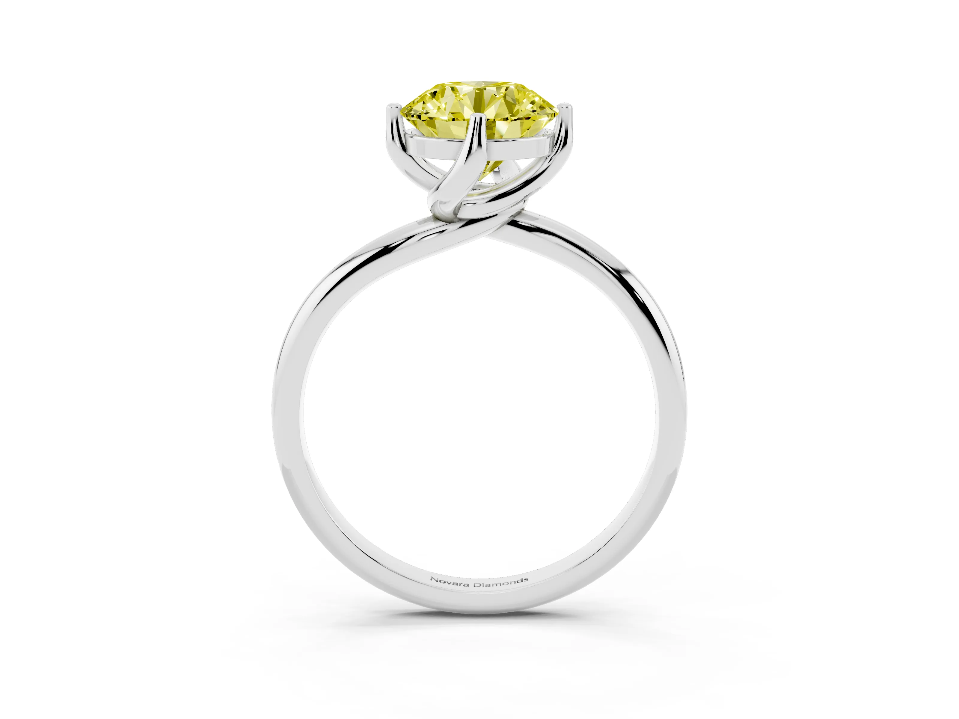 Fancy Yellow Round Cut Diamond Solitaire Engagement Ring Set in Silver with Classic Plain Band