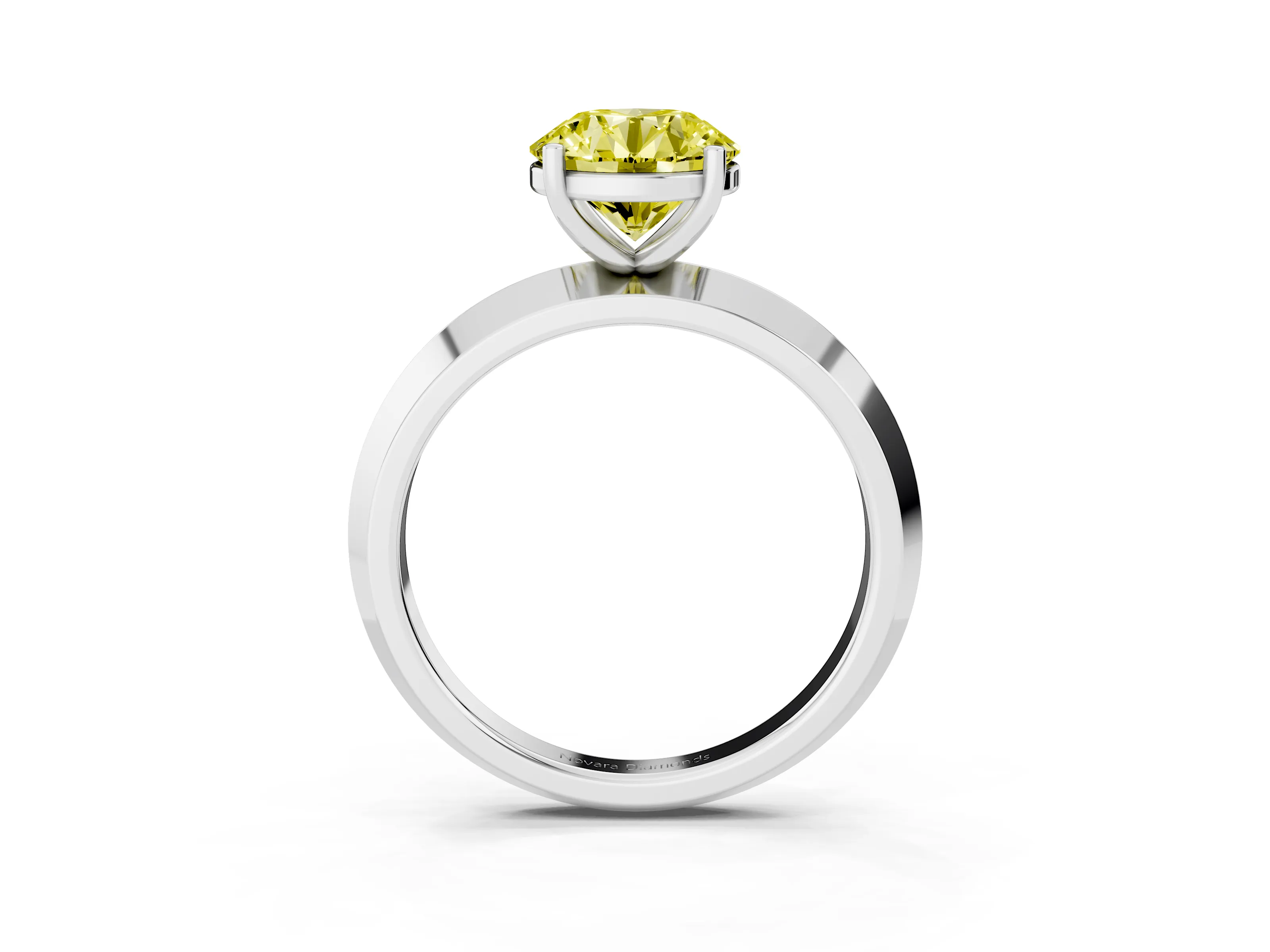 Fancy Yellow Round Cut Diamond Solitaire Engagement Ring Set in Silver with Flat Band and Prong Setting