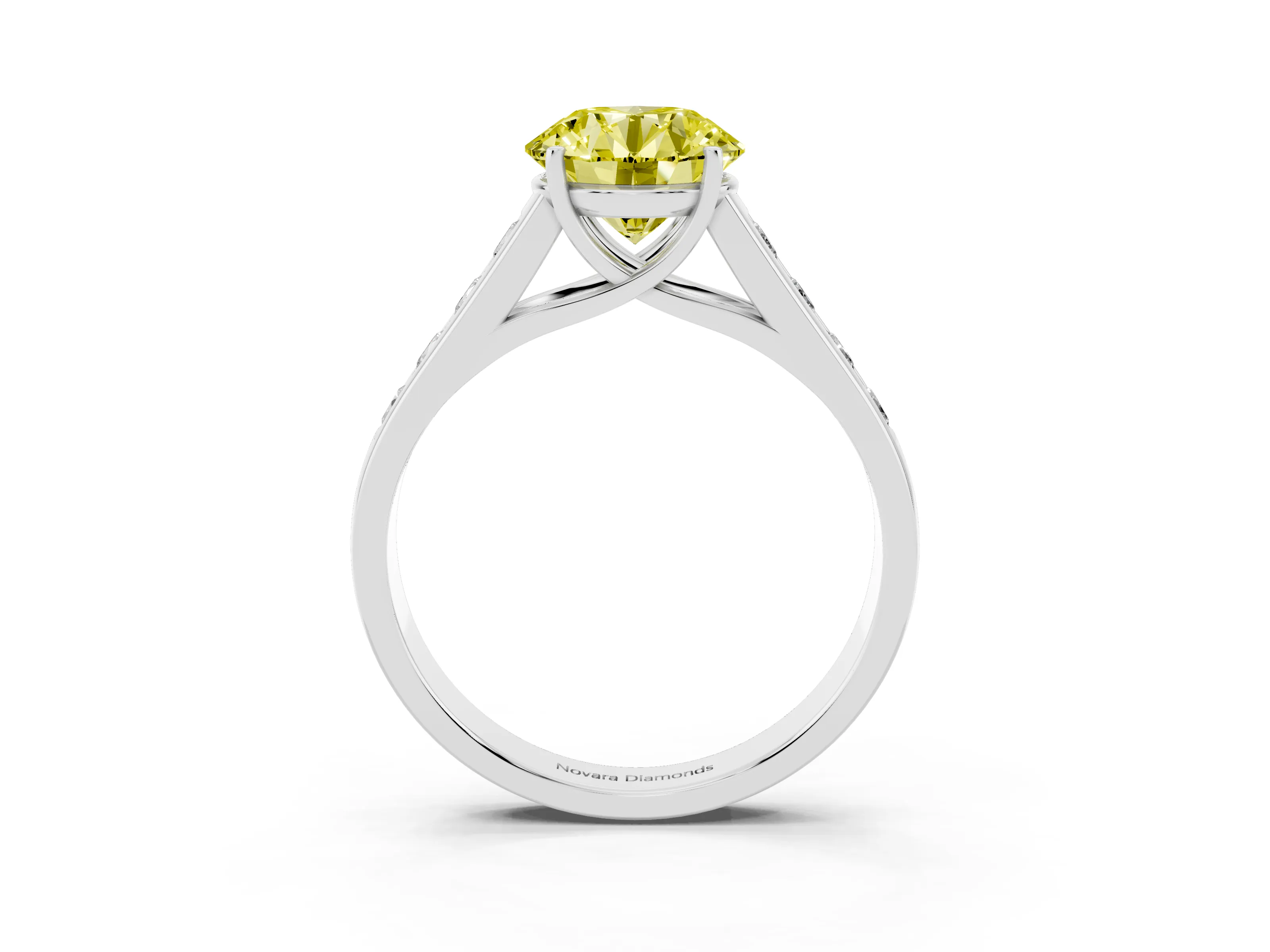 Fancy Yellow Round Cut Diamond Solitaire Channel-Set Engagement Ring Set in Silver with Prong Setting