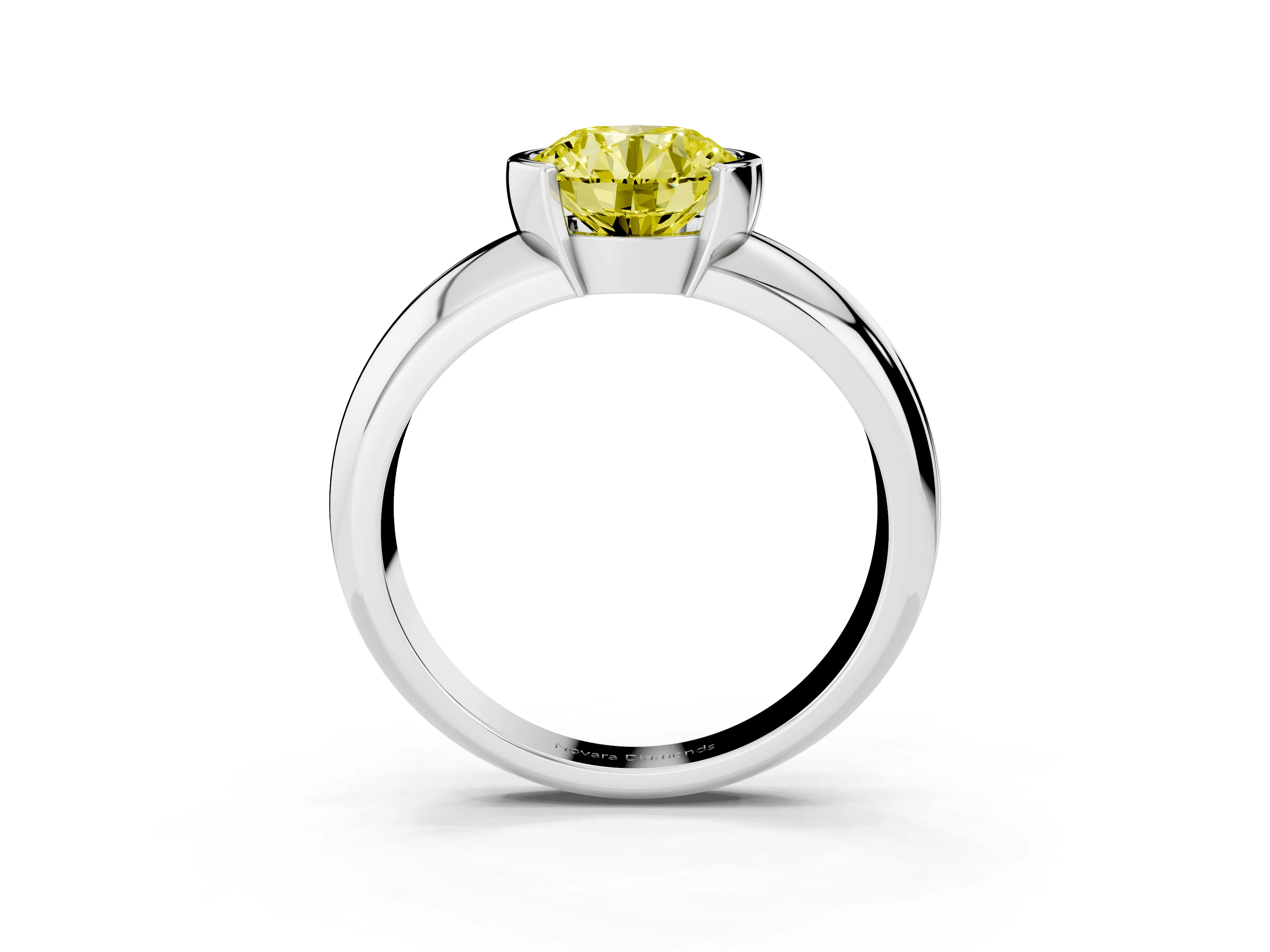 Fancy Yellow Round Cut Diamond Solitaire Tension Set Ring Set in Platinum with Wide Band