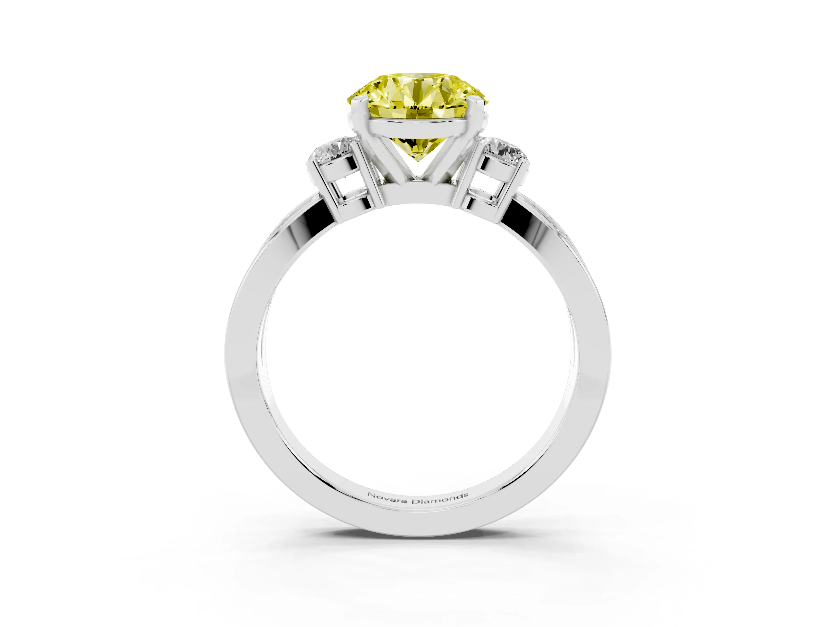 Fancy Yellow Three-Stone Round Cut Diamond Twist Band Ring Set in Silver with Pavé Accents and Prong Setting