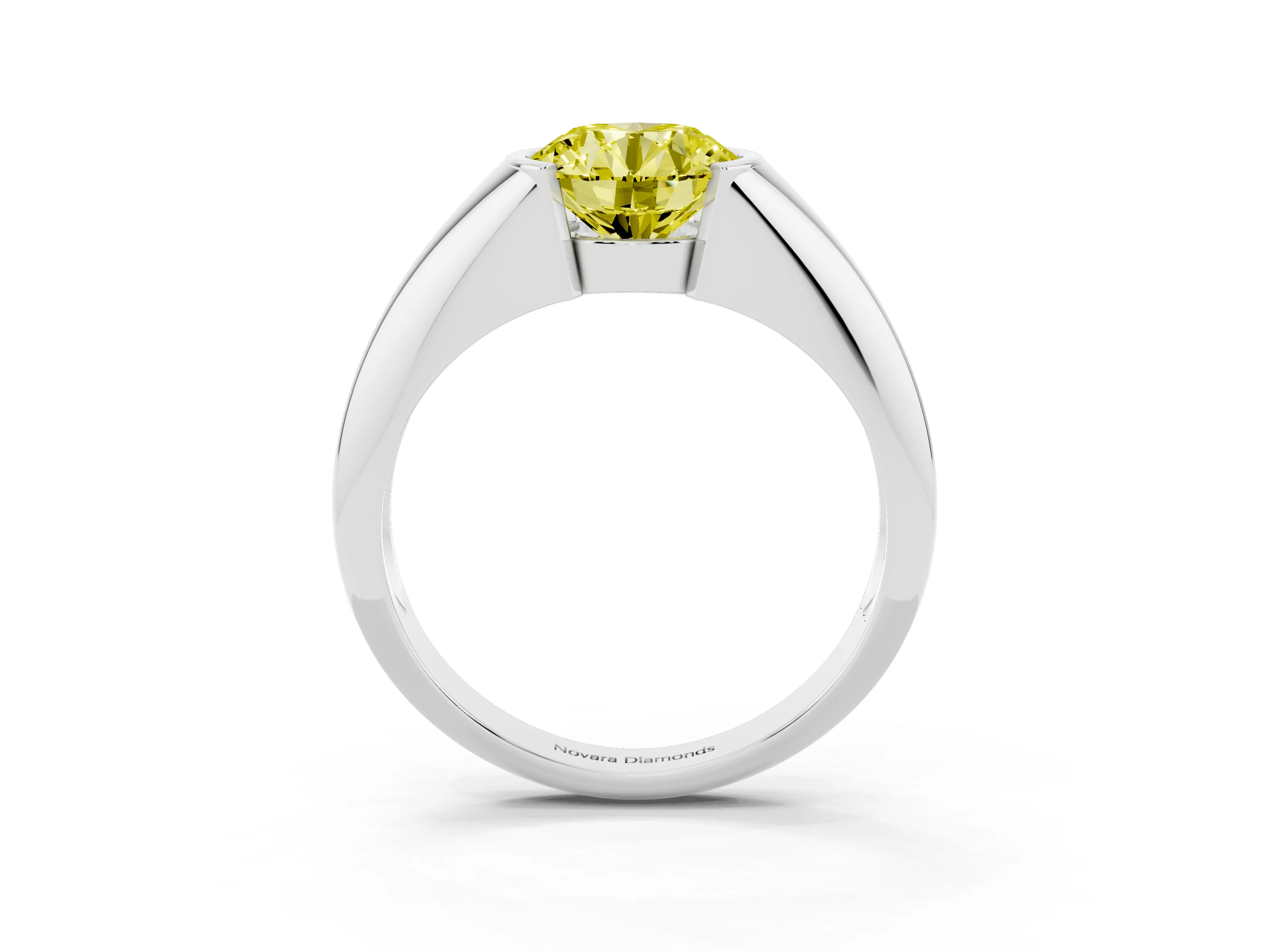 Fancy Yellow Round Cut Diamond Solitaire Tension Set Ring Set in Silver