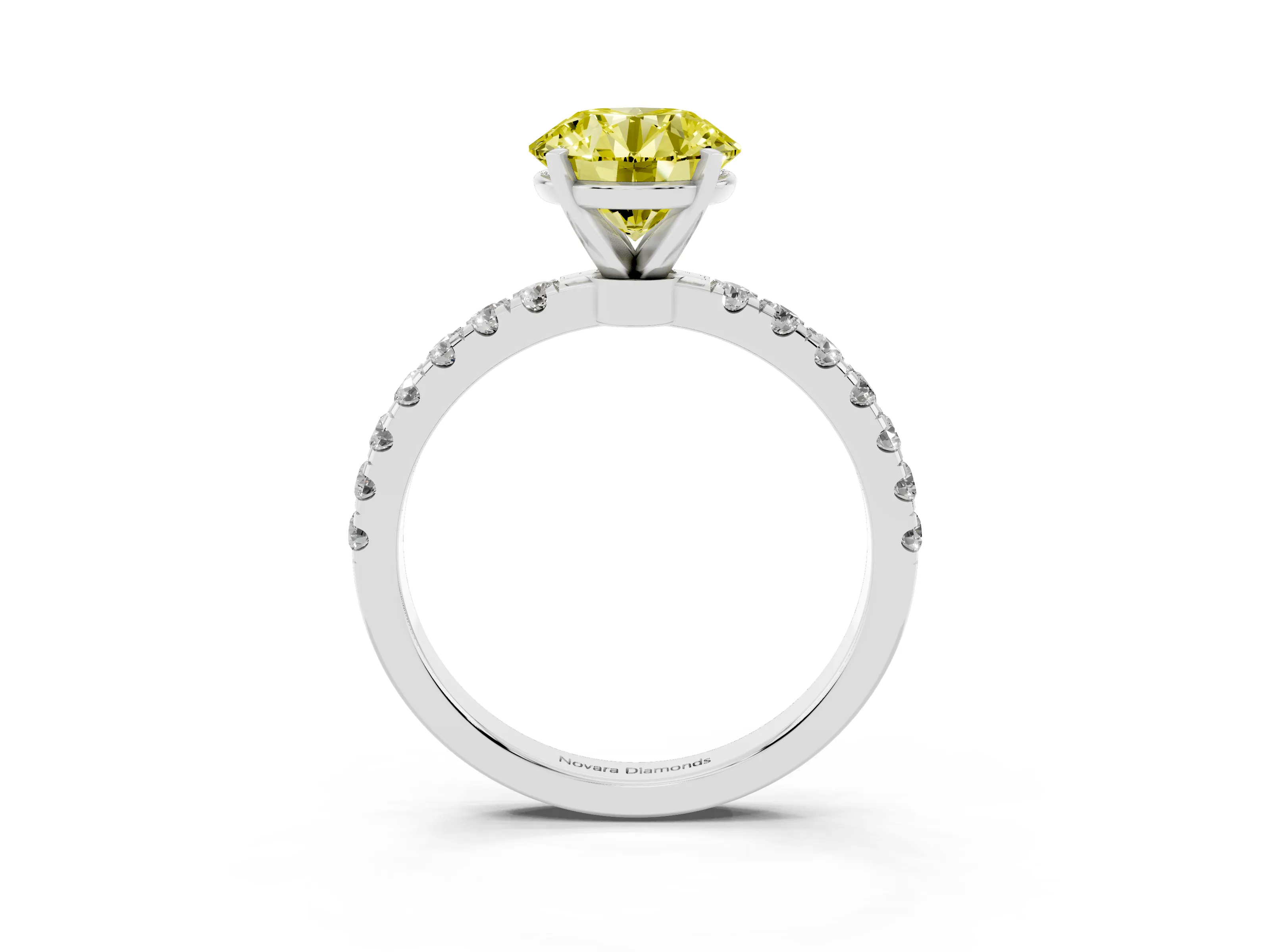 Fancy Yellow Round Cut Diamond Solitaire Ring Set in Silver with Pavé Accents and Prong Setting