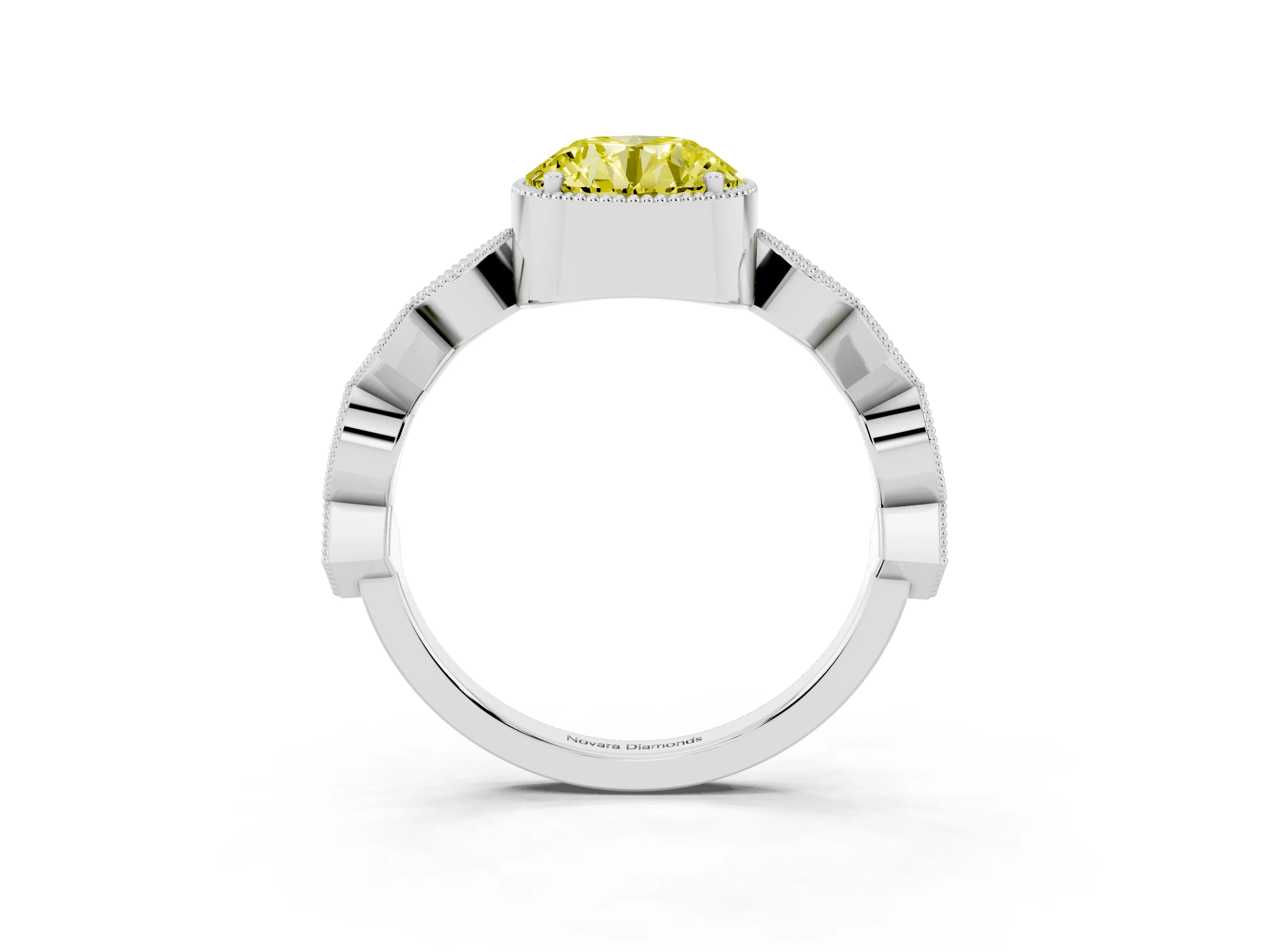 Fancy Yellow Round Cut Diamond Milgrain Marquise Twist Band Ring Set in Platinum with Prong Setting