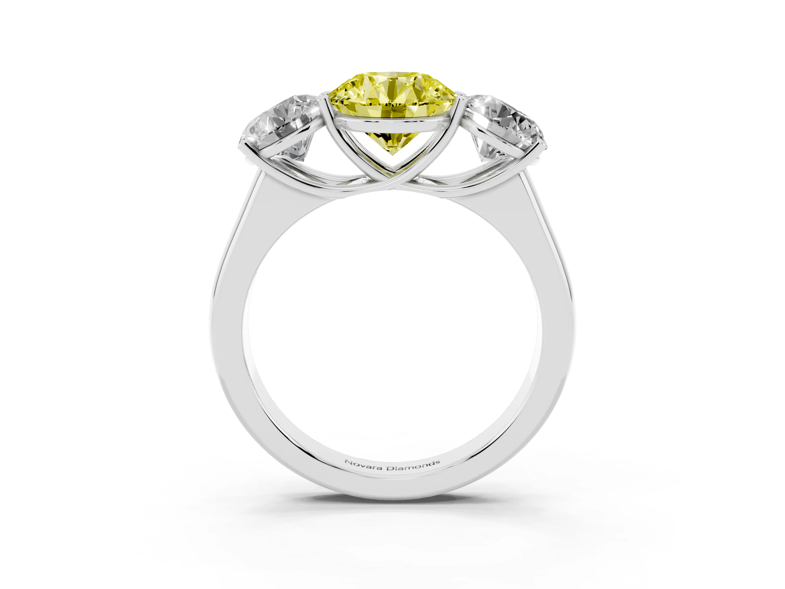 Fancy Yellow Round Cut Diamond Three-Stone Ring Set in Silver with Plain Polished Band