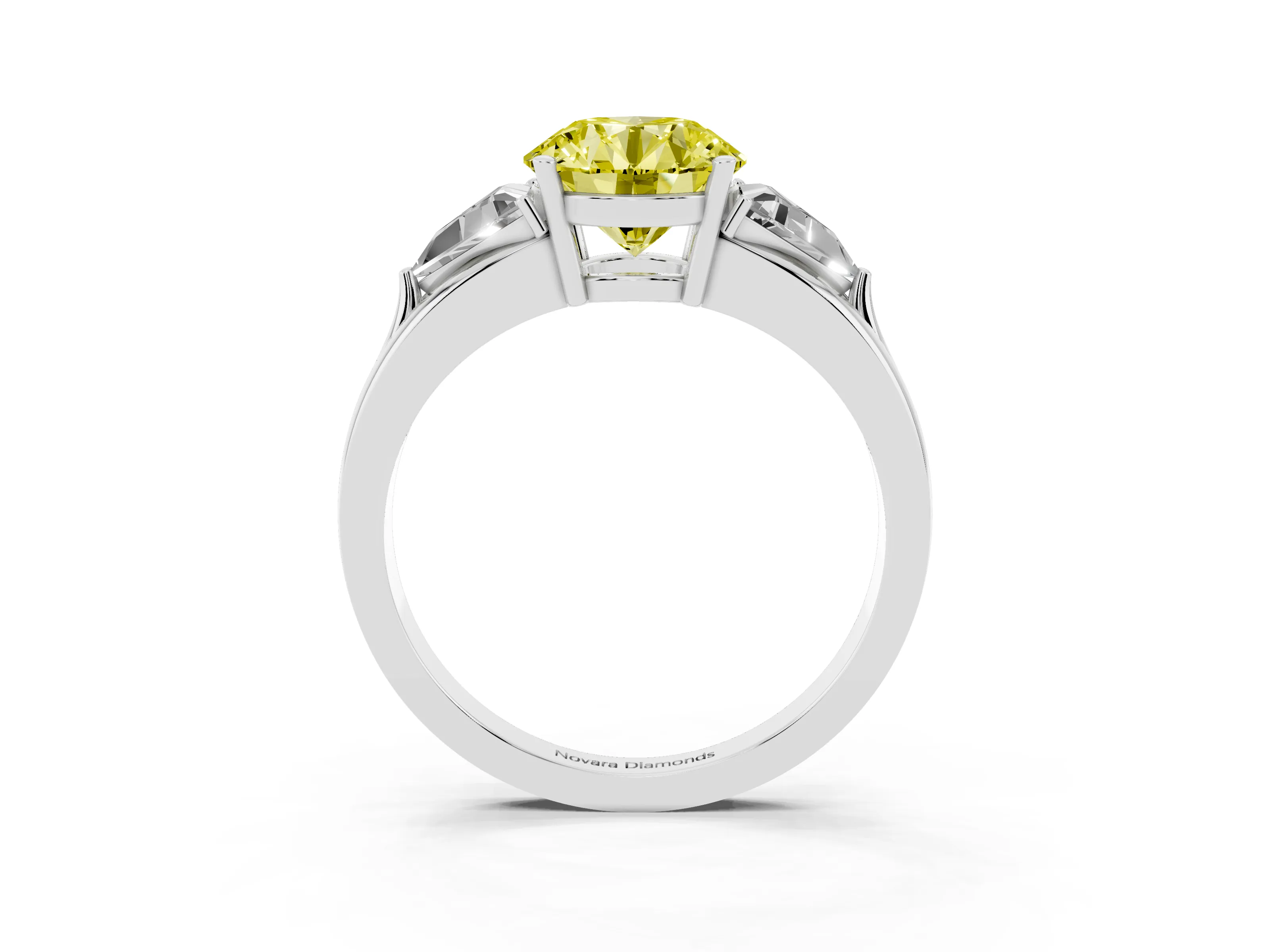 Fancy Yellow Round Cut Diamond Three-Stone Ring Set in Silver with Trillion Side Stones and Split Shank