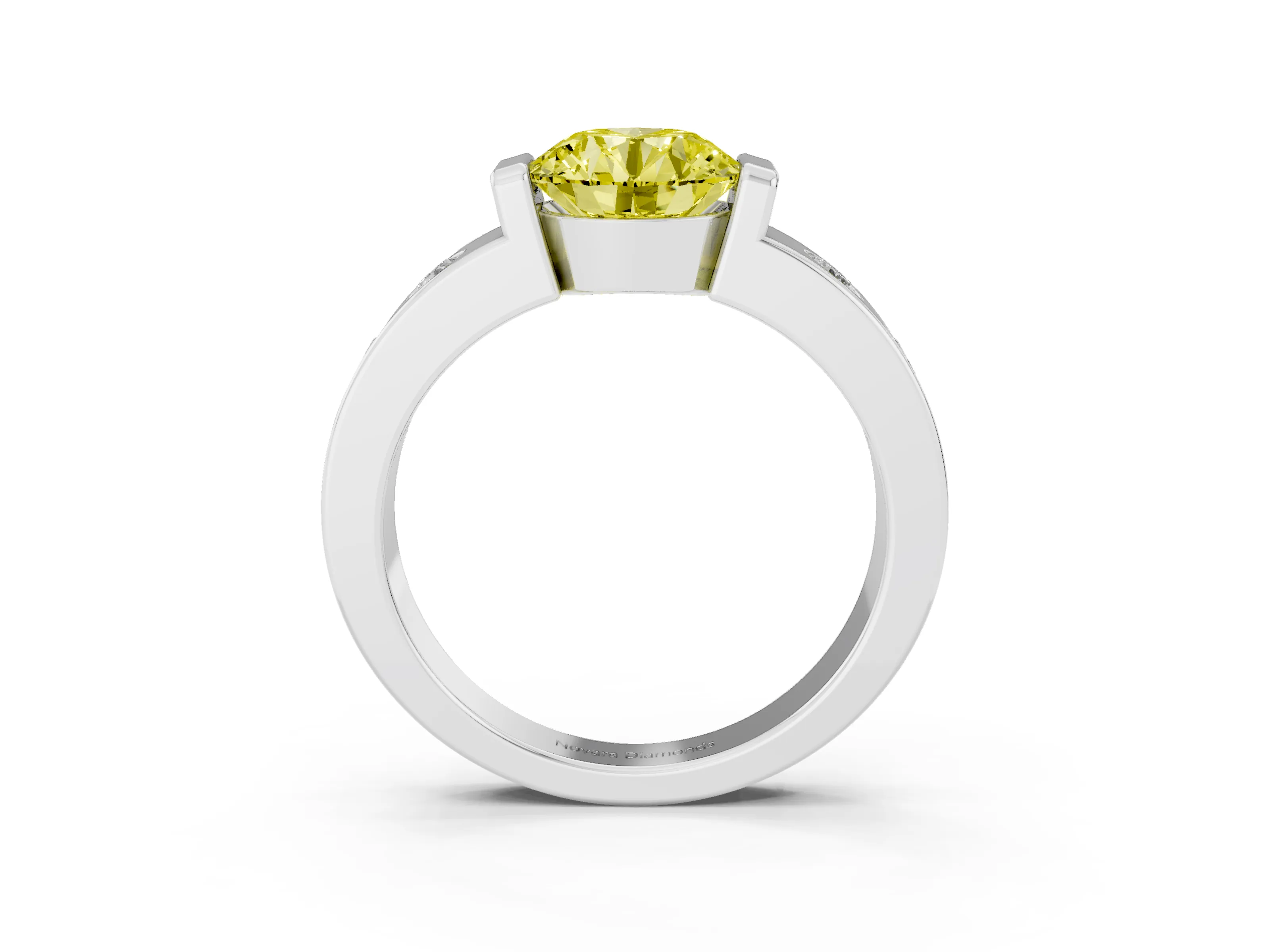 Fancy Yellow Round Cut Diamond Channel-Set Band Ring Set in Silver with Bezel Prong Setting