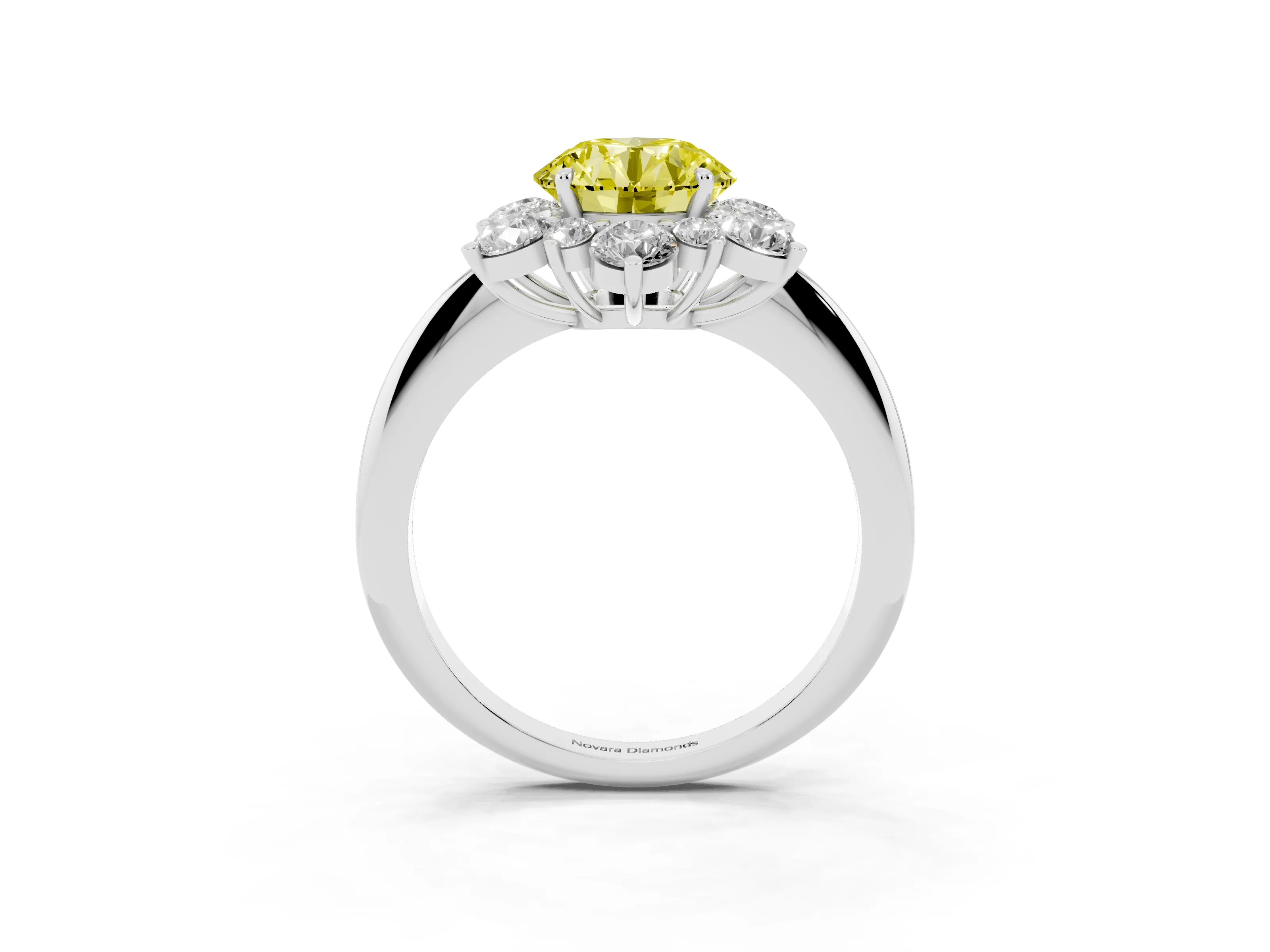 Fancy Yellow Round Cut Diamond Cluster Halo Ring Set in Silver with Solitaire Band and Prong Setting
