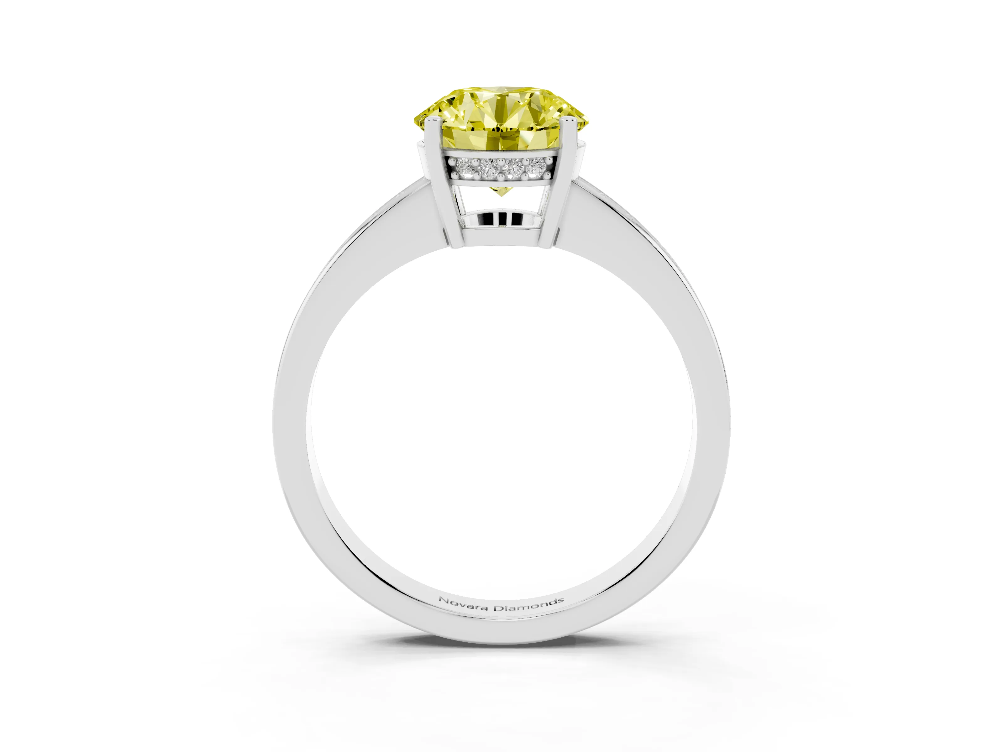 Fancy Yellow Round Cut Diamond Pavé Band Prong Set Solitaire Ring Set in Platinum