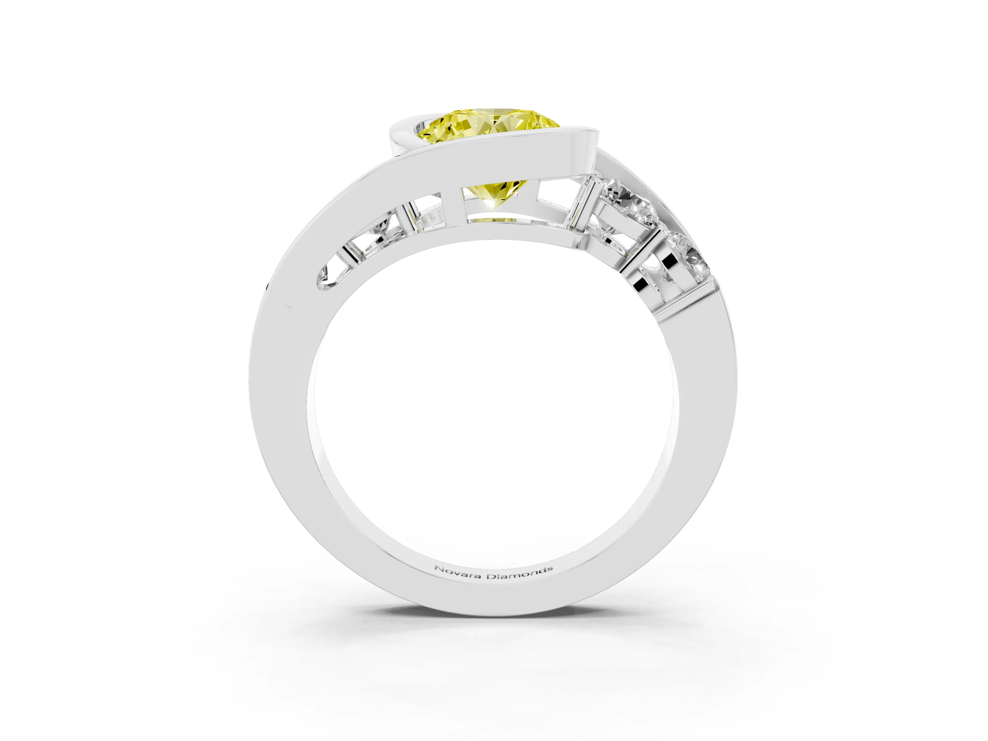 Fancy Yellow Round Cut Diamond Bezel Bypass Ring Set in Silver with Round Accents