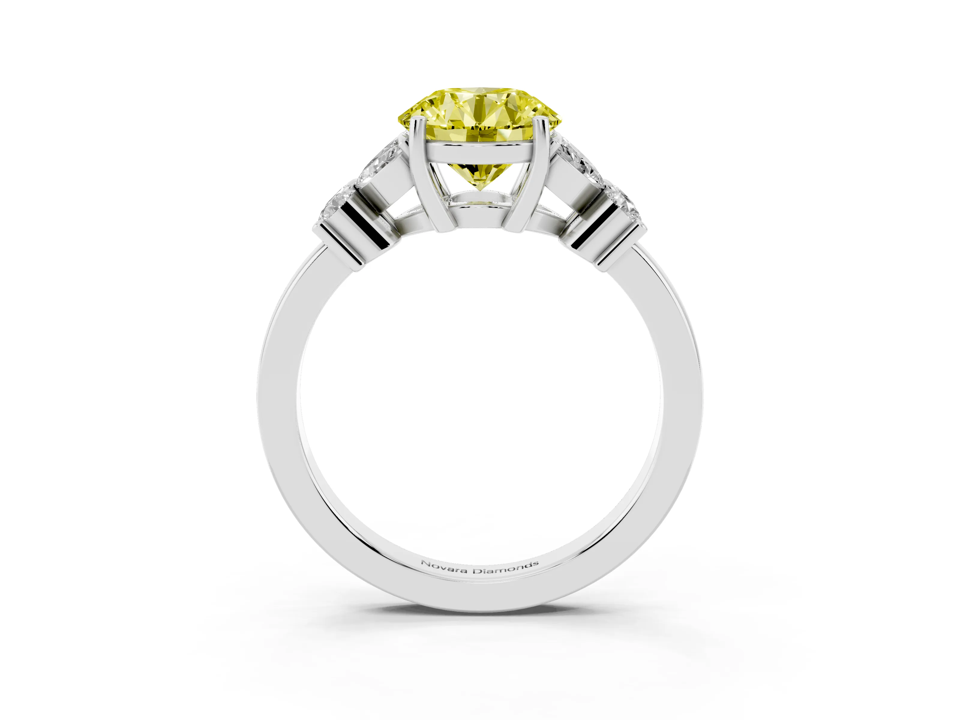 Fancy Yellow Round Cut Diamond Floral Cluster Ring Set in Platinum with Marquise Petals and Prong Setting