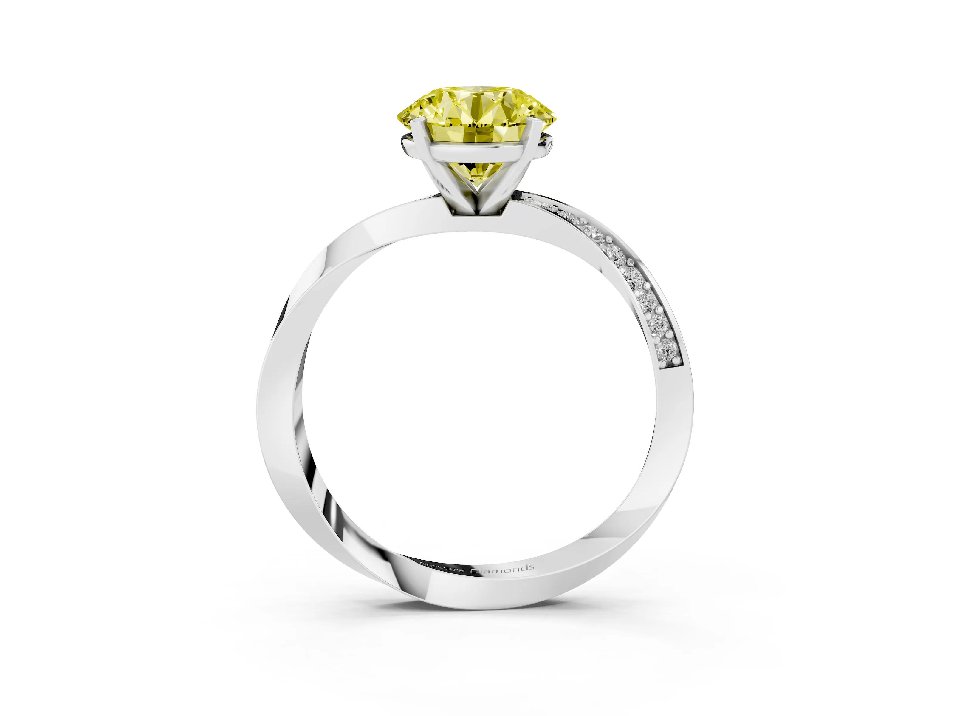 Fancy Yellow Round Cut Diamond Engagement Ring Set in Silver with Side Stone Accents and Prong Setting