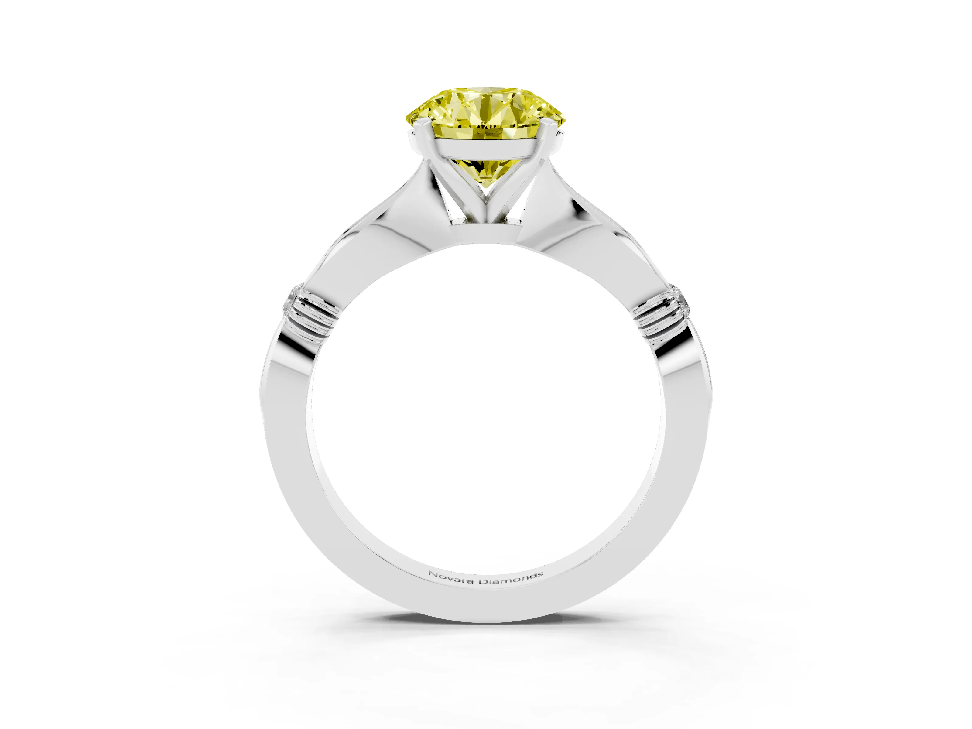 Fancy Yellow Round Cut Diamond Solitaire Twisted Band Ring Set in Silver with Accent Stones and Prong Setting