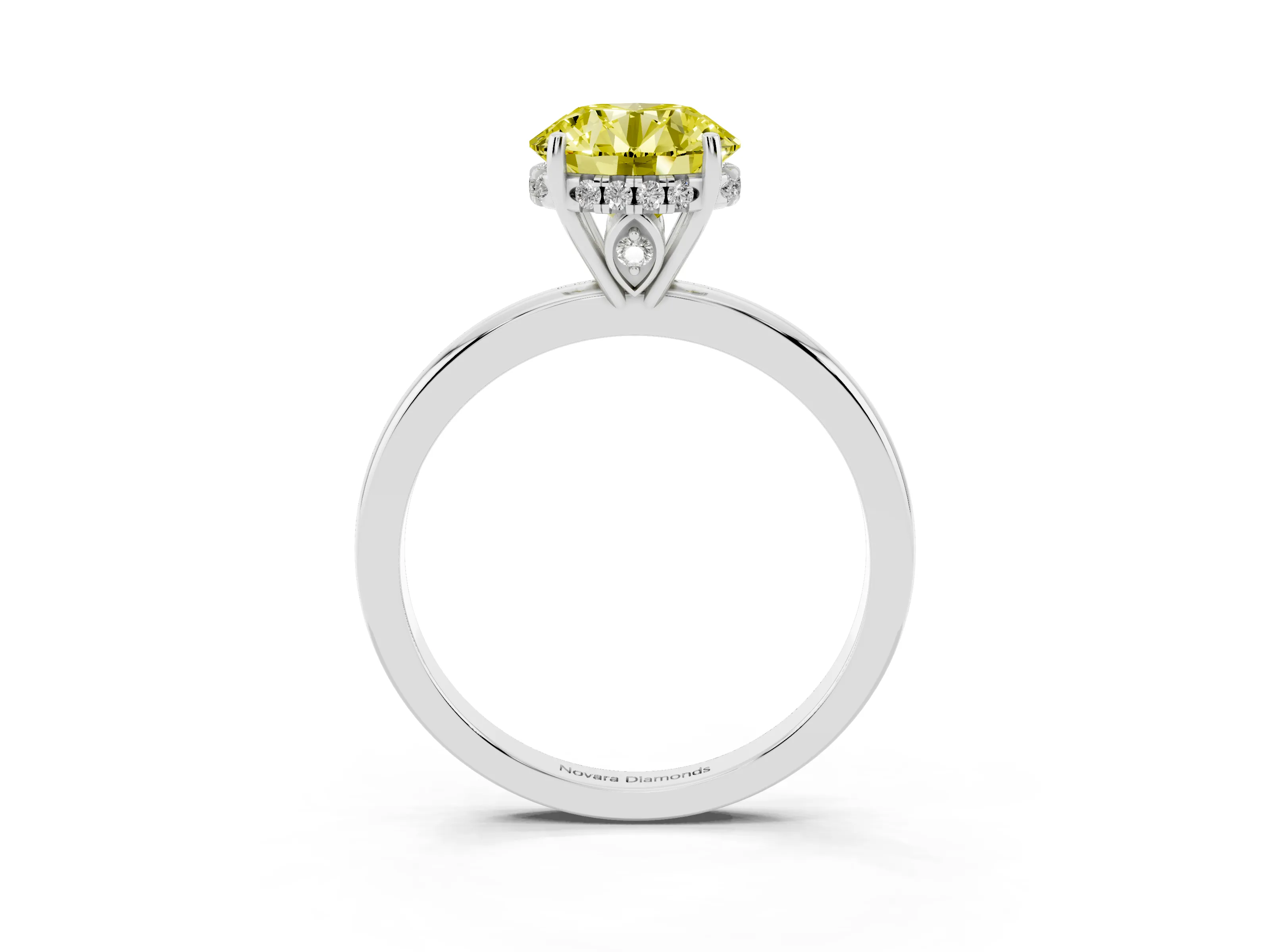 Fancy Yellow Round Cut Diamond Solitaire Ring Set in Platinum with Plain Band and Prong Setting
