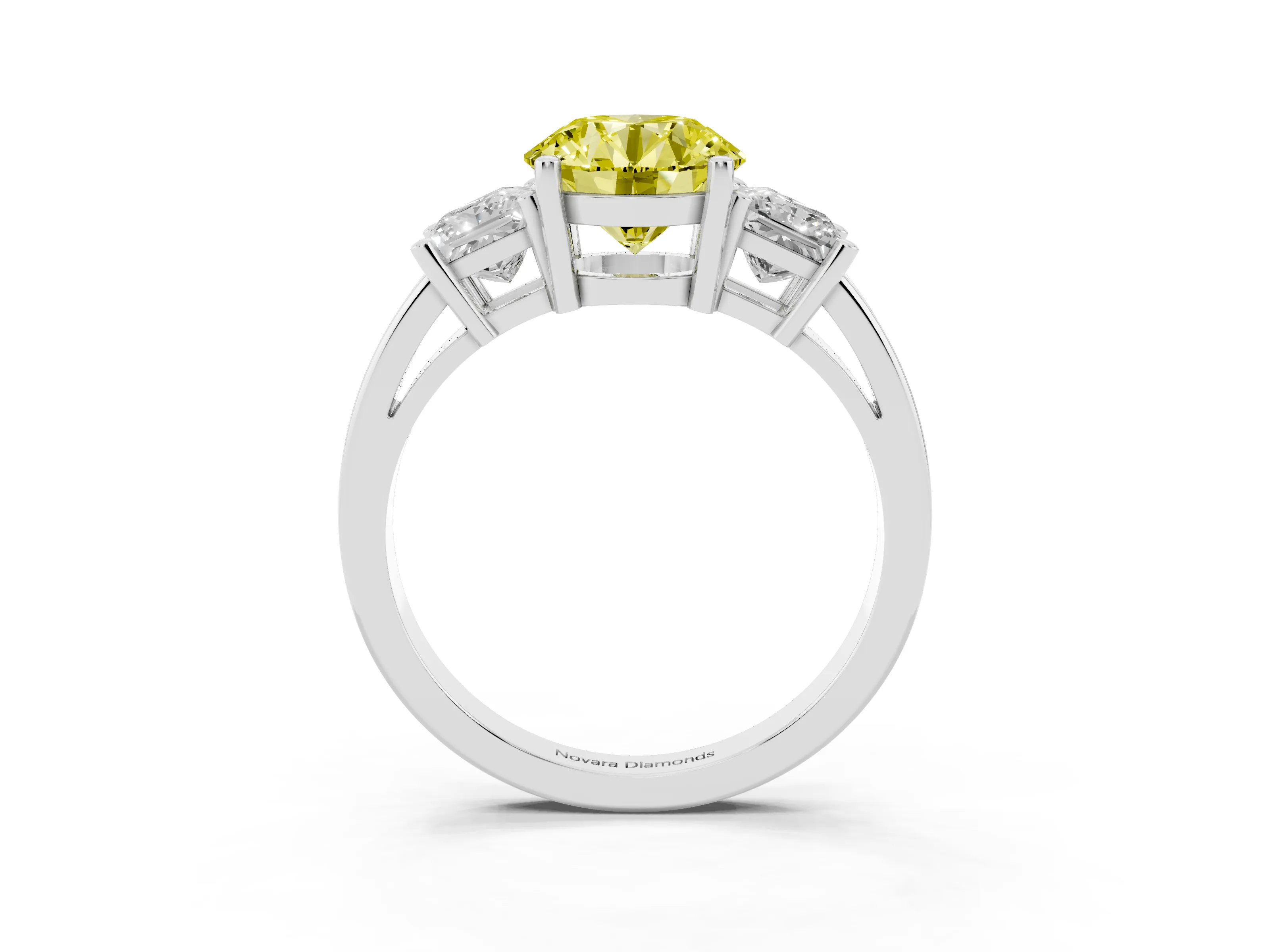 Fancy Yellow Three-Stone Round Cut Diamond Solitaire Ring Set in Silver with Prong Setting