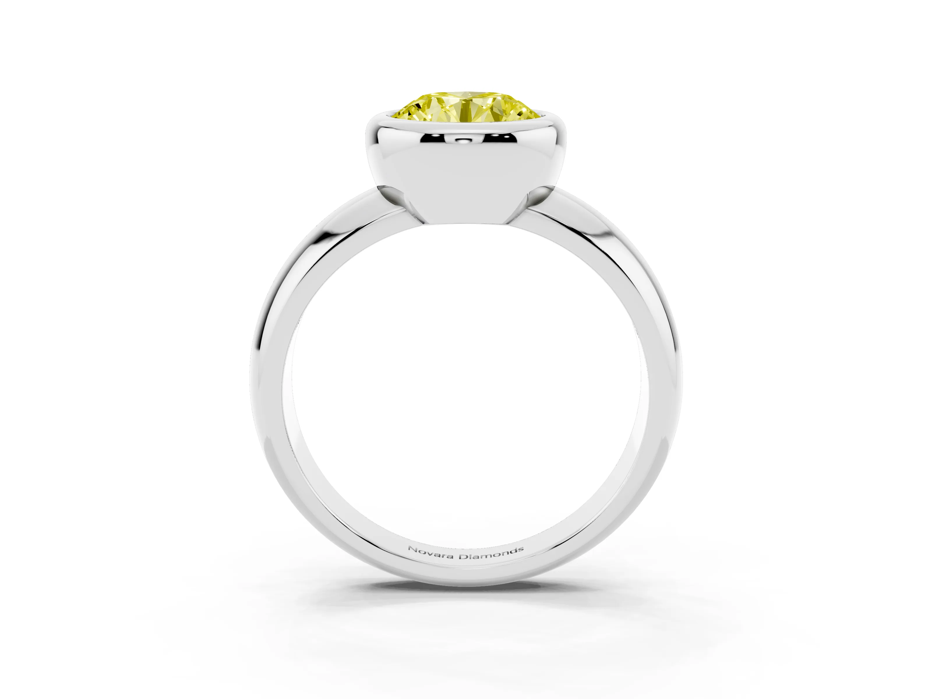 Fancy Yellow Bezel Set Round Cut Diamond Solitaire Ring Set in Silver with Wide Band