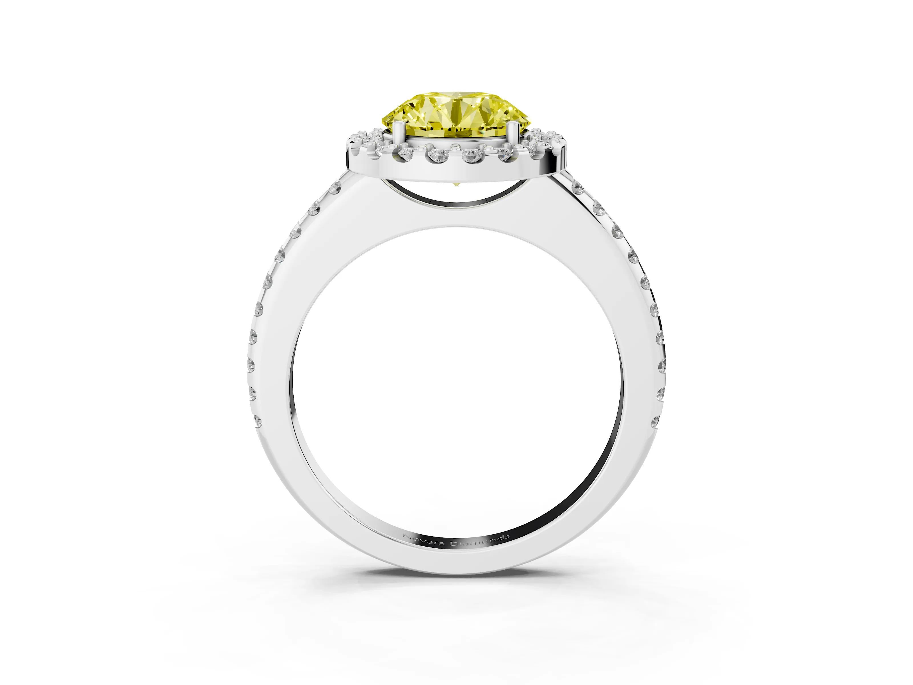 Fancy Yellow Round Cut Diamond Pavé Halo Ring Set in Silver with Prong Setting