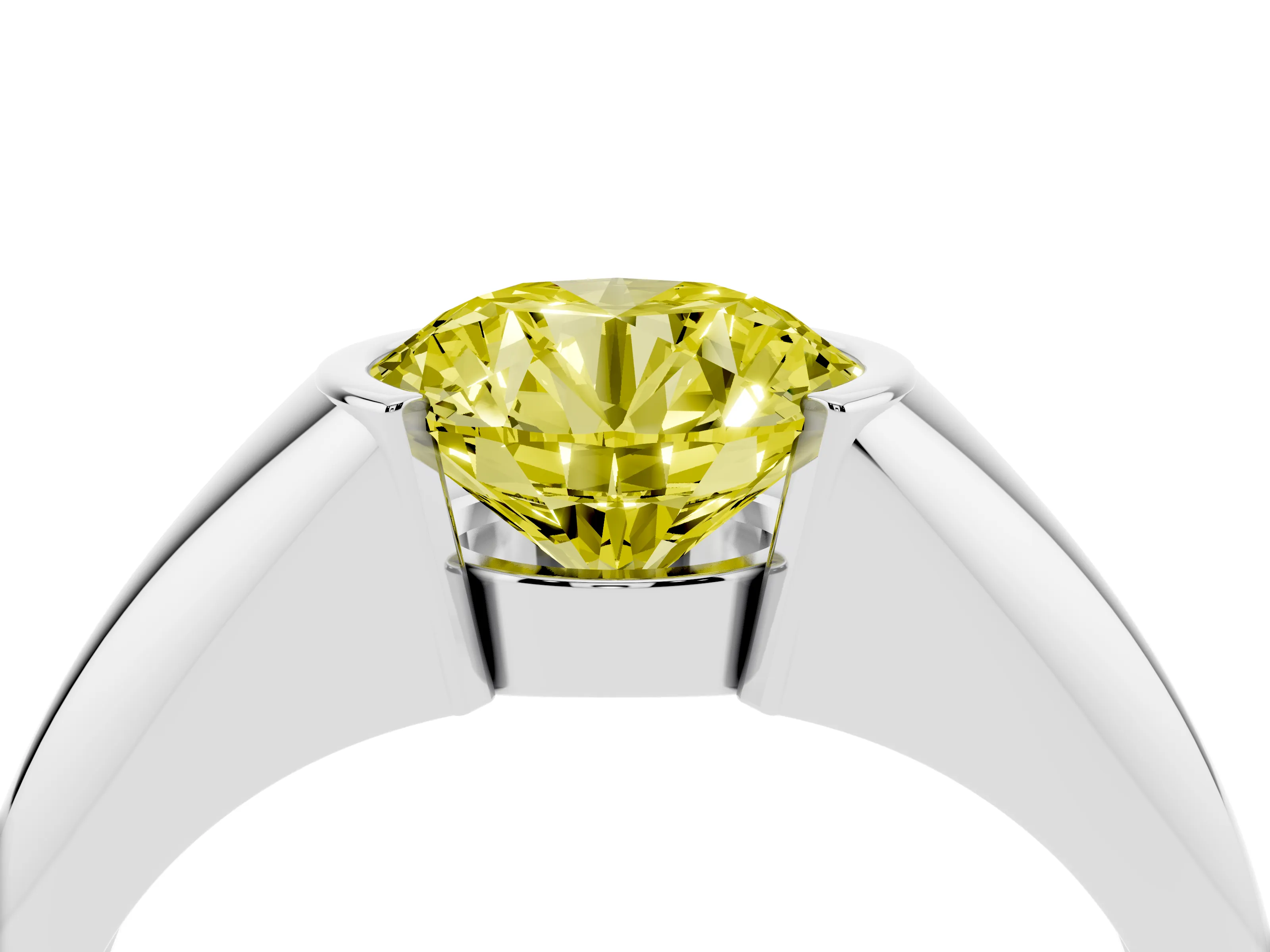 Fancy Yellow Round Cut Diamond Solitaire Tension Set Ring Set in Silver